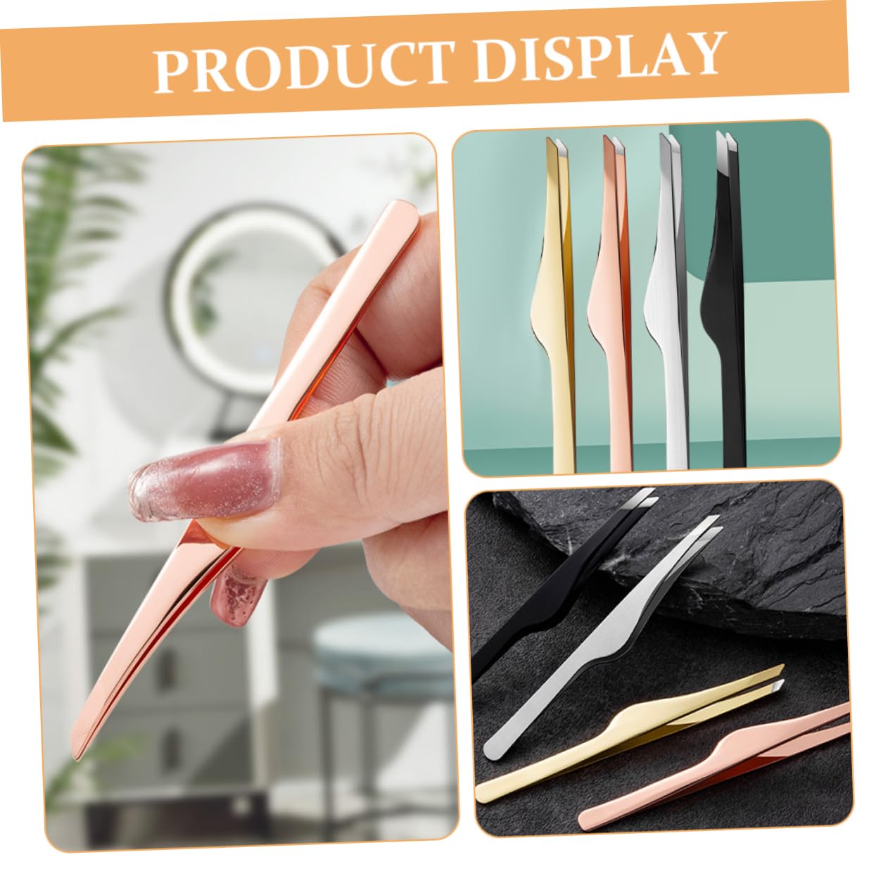 Healeved 4-Piece Eyelash Extension Tweezers Set - Slant Tip & Precision Eyebrow Tweezers for Professional Lash Application - Rose Gold Beauty Tools (Perfect for Salon, Home Use & DIY Lash Extensions)