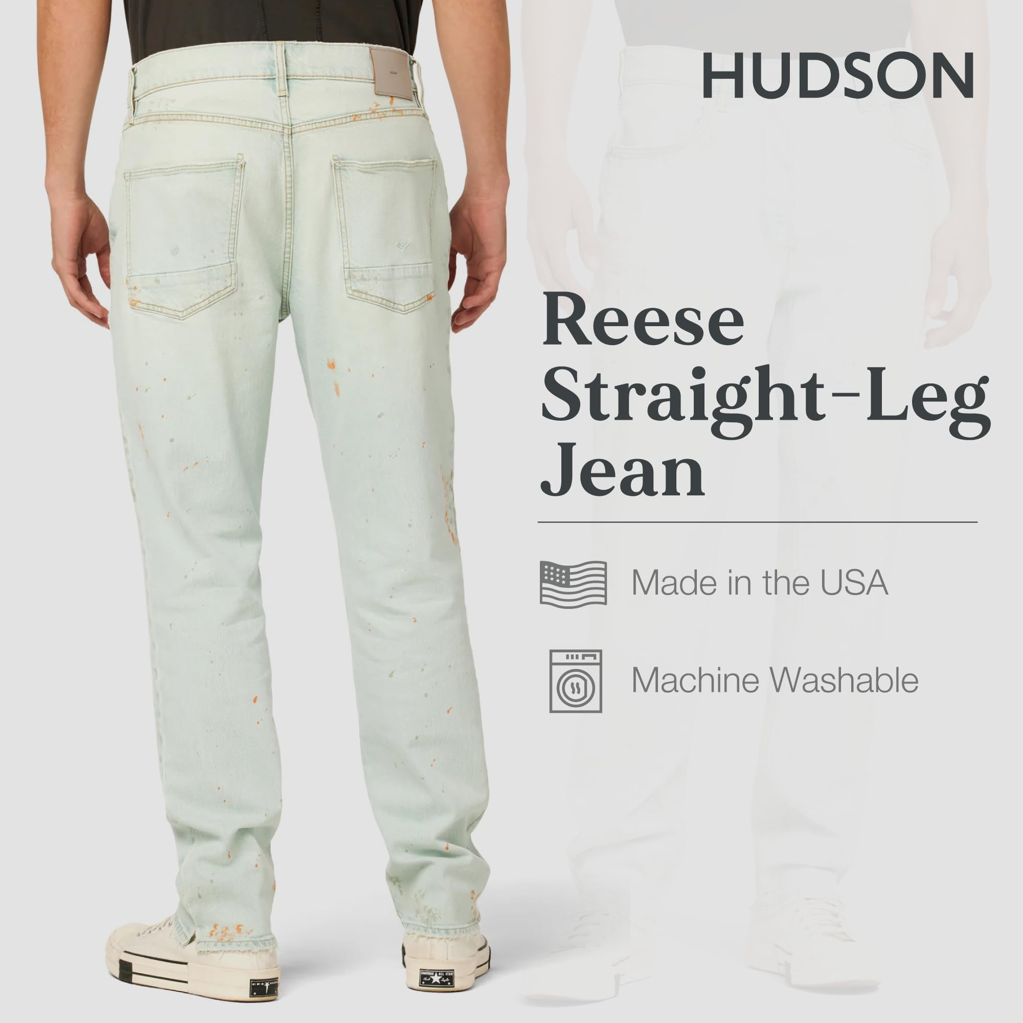 HUDSON Men's Reese Straight Leg Jeans - Size 32 | Comfortable Slim Fit Denim Pants for Casual Wear & Everyday Outfits
