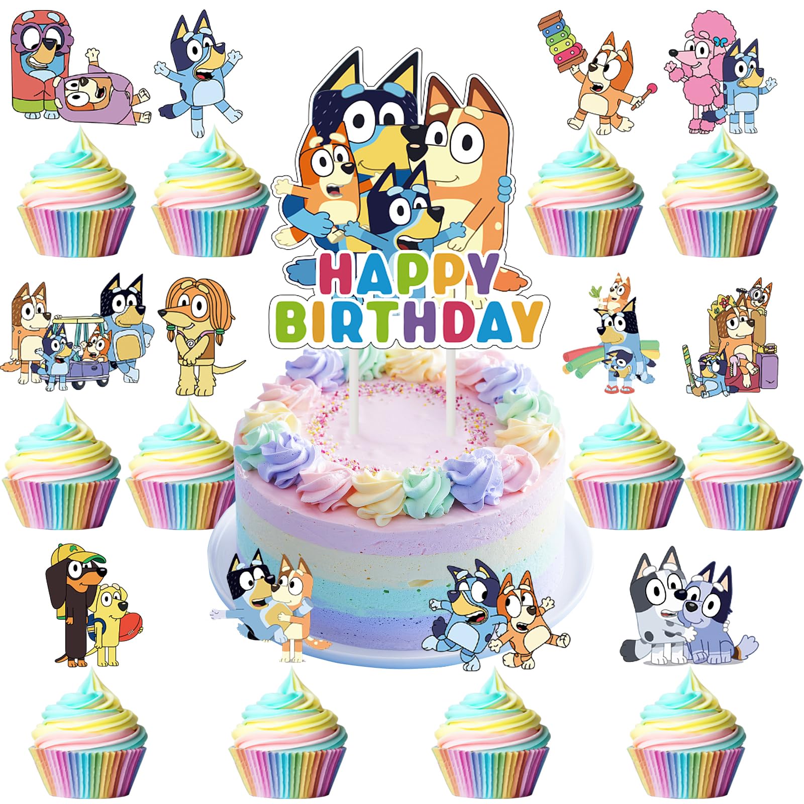 25PCS Blue Dog Cake Toppers - Cartoon Dog Cupcake Decorations for Happy Birthday Party Supplies, Kids Party Favors - Perfect for Birthday Cakes, Cupcakes, Baby Showers & DIY Dessert Decorations