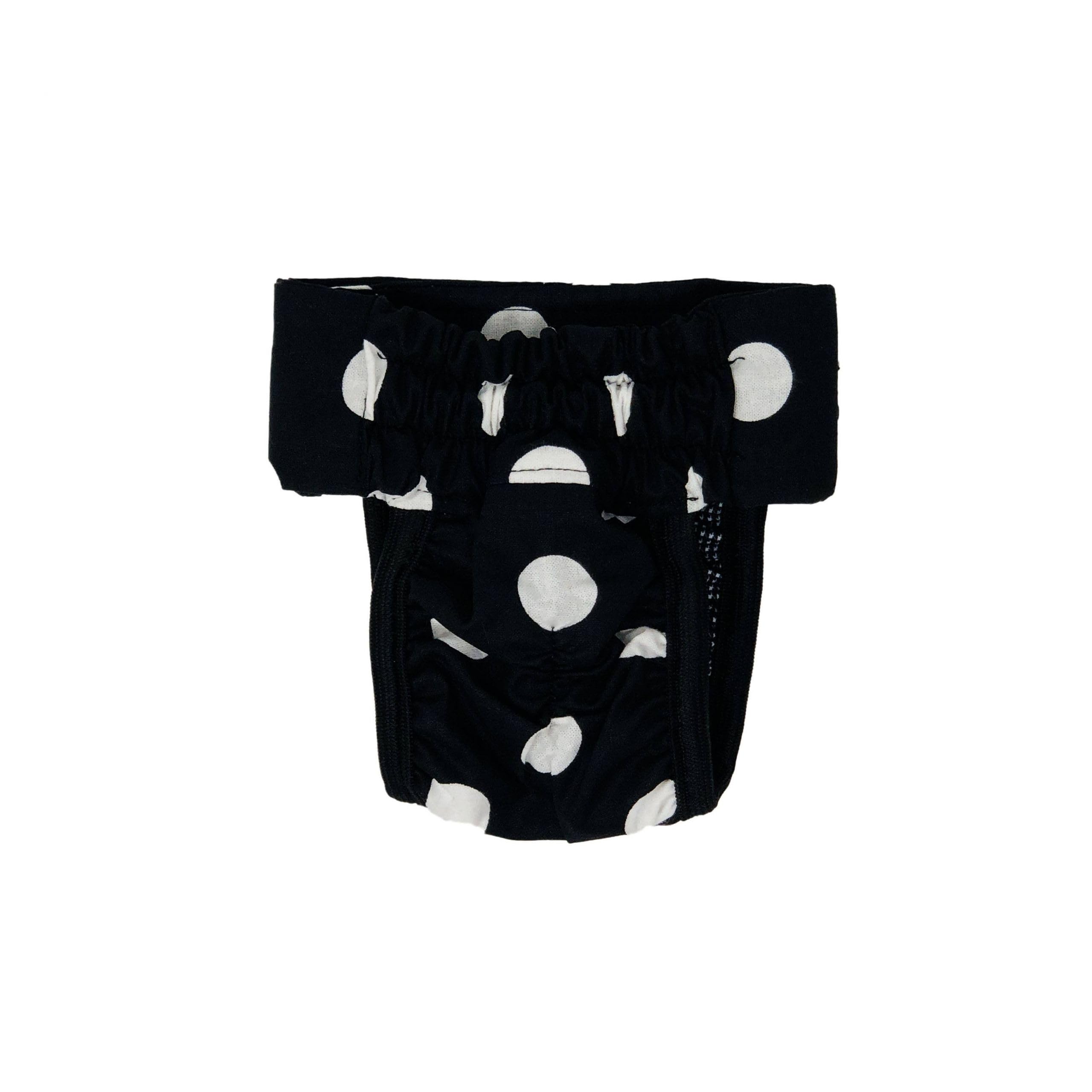 Premium USA-Made Cat Diaper Stud Pants - Black with White Polka Dots, Pull-Up Design for Spraying, Piddling & Incontinent Cats - Comfortable & Absorbent for Outdoor/Indoor Use - Perfect for Travel, Post-Surgery Care & Senior Cats