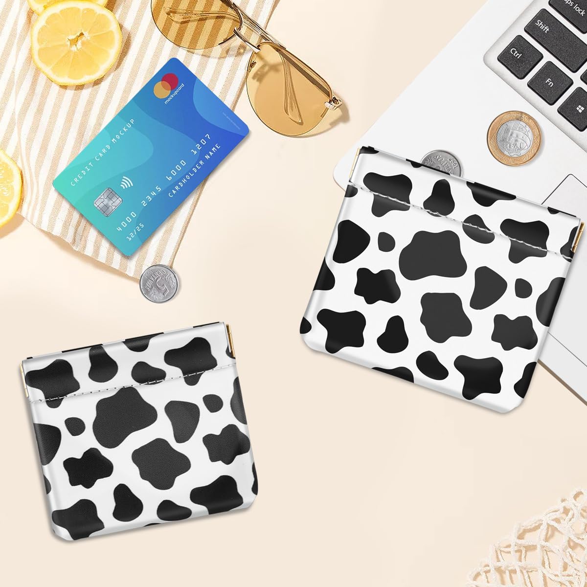 Multi-Function Small Coin Purse & Makeup Organizer - Slim Card Holder for Wallet, Lipstick, Change & Essentials (Cow Print) | Perfect for Travel, Daily Use & Gift Giving