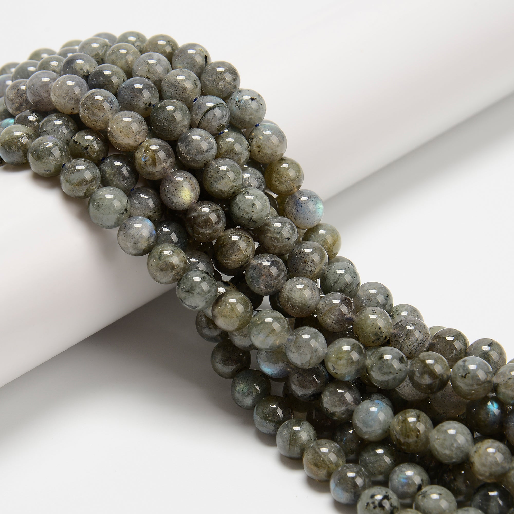 Premium Dark Gray Labradorite Smooth Round Beads - 6mm & 8mm Sizes - 15.5'' Strand for Jewelry Making, DIY Crafts & Healing Crystal Bracelets