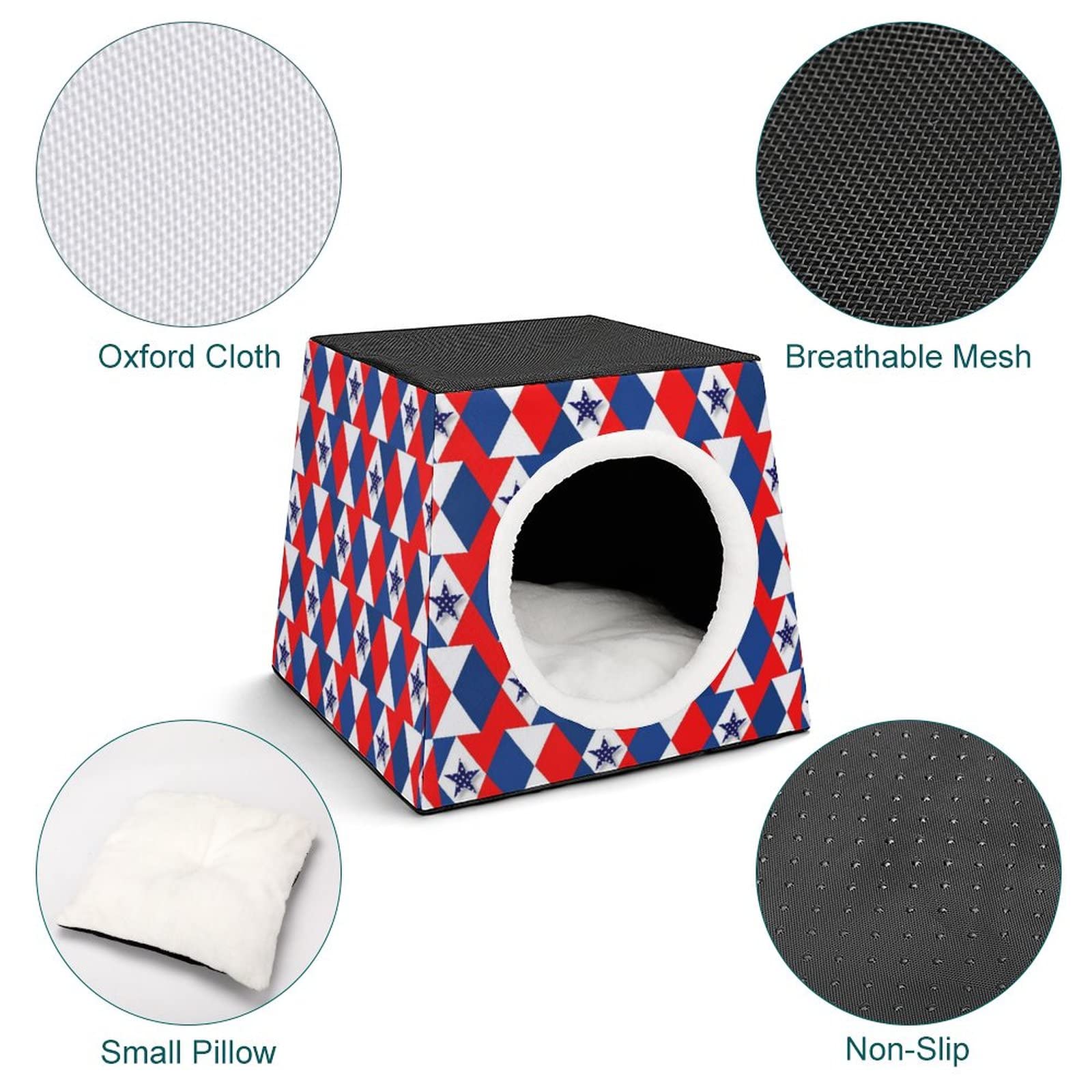 Printed Pet House for Cats & Small Dogs - Indoor Cat Bed, Outdoor Cat Cube Condo with Five-Pointed Star Flag - Cozy Pet Sofa for Home, Apartment, or Garden Use