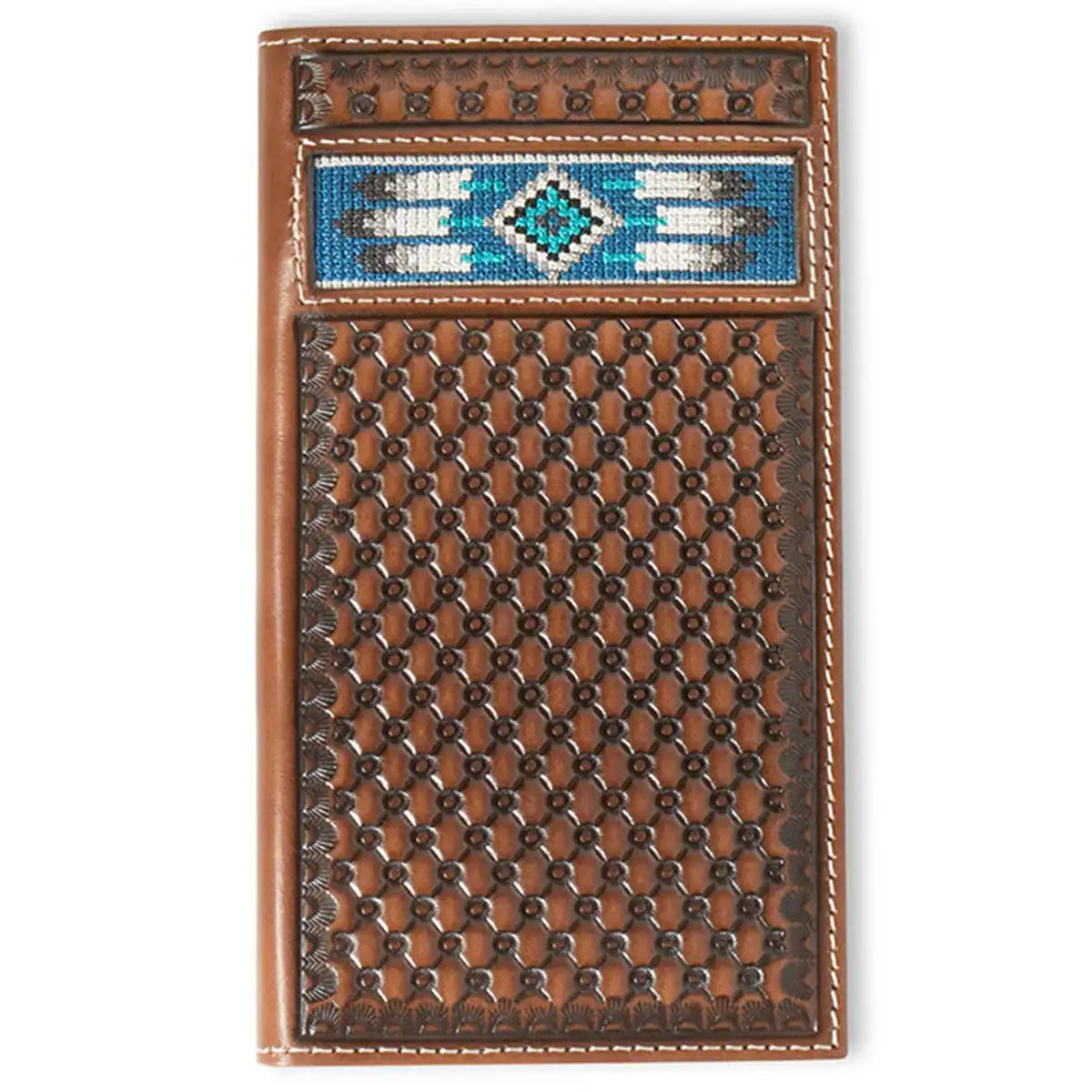 Ariat Men's Embroidered Southwest Inlay Rodeo Wallet - Perfect for Cowboy Boots, Western Fashion & Everyday Carry