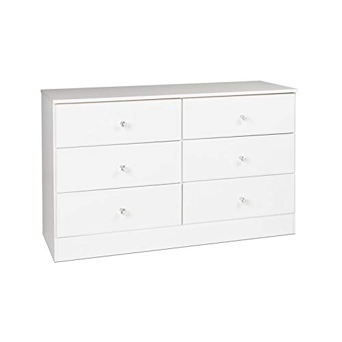 Pemberly Row Contemporary 6-Drawer Double Dresser with Acrylic Crystal Knobs - White Bedroom Furniture for Master Bedroom & Guest Room Organization