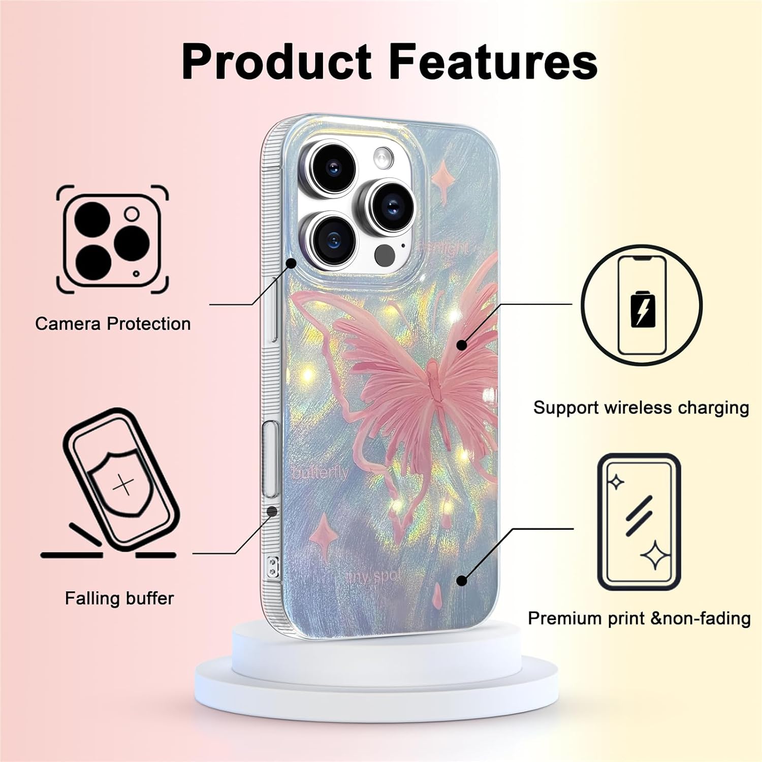 Shiny Silver Butterfly iPhone 16 Case - Trendy Cute Slim TPU Shockproof Protective Cover for Women Girls | Perfect for Everyday Use, School, Work & Travel
