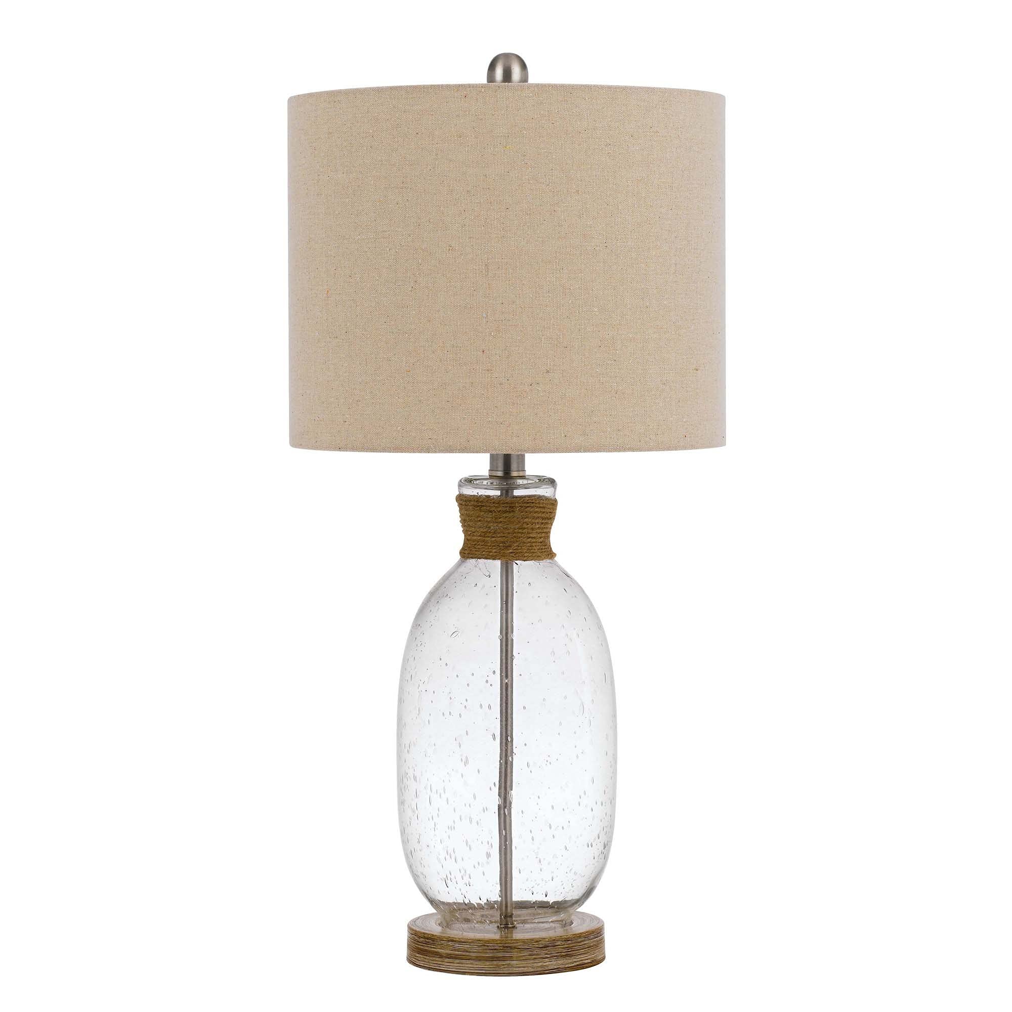 Benjara Beige Table Lamp with Bubble Glass Body & Rope Accent - Perfect for Bedroom Nightstand, Living Room End Table, or Office Desk Lighting