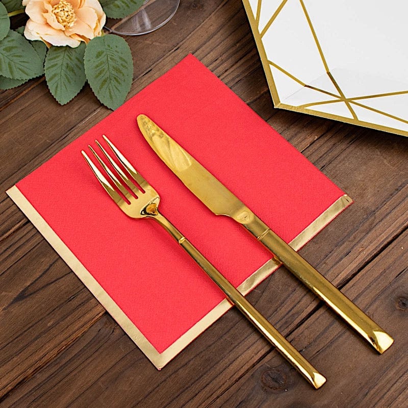 50 Pcs 2-Ply Premium Cocktail Napkins with Elegant Gold Rim - Perfect for Dinner Parties, Weddings & Special Events