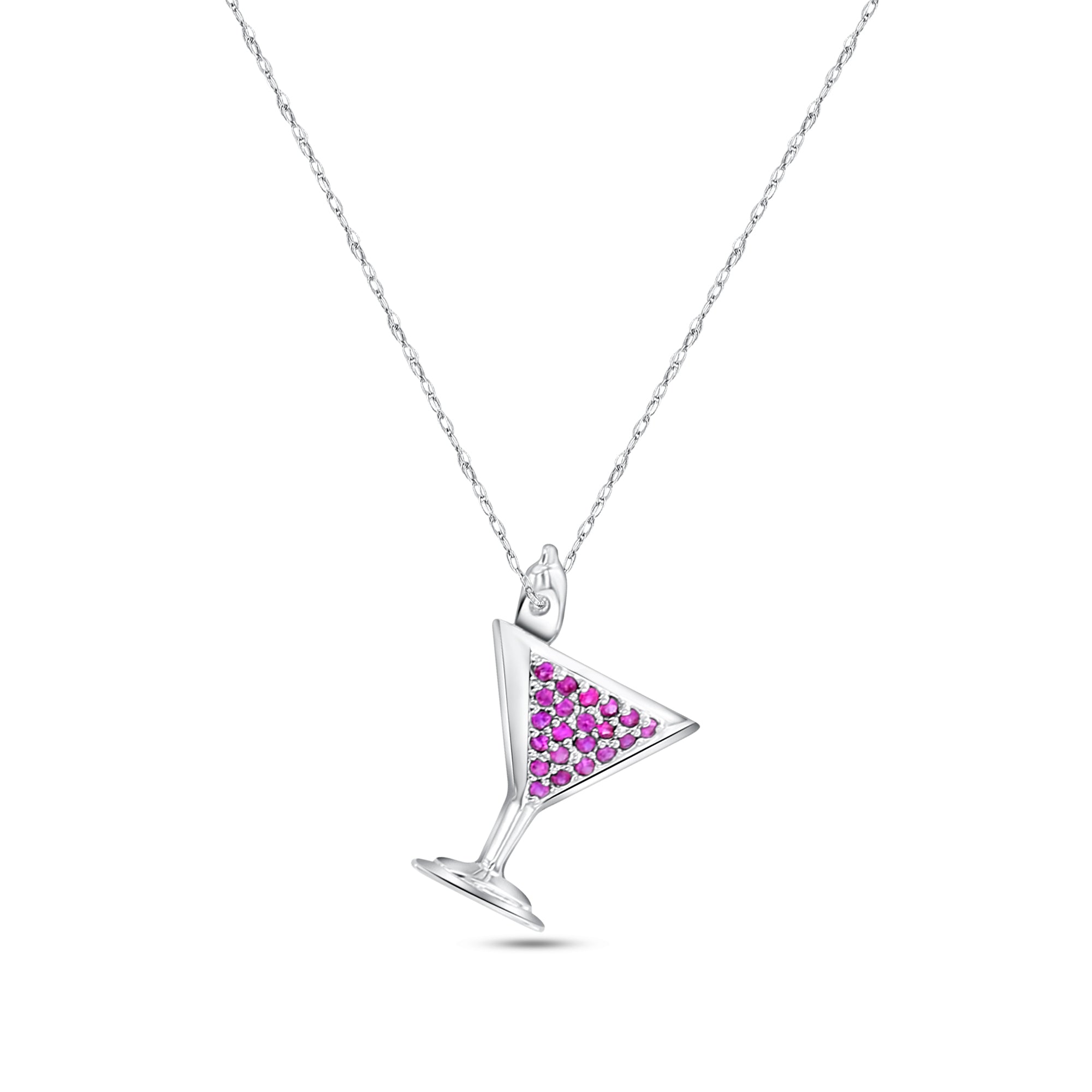 14k White Gold Martini Ruby Necklace - Elegant Dainty Pendant for Women, Perfect for Valentine's Day Gifts, Anniversary, Birthday & Special Occasions