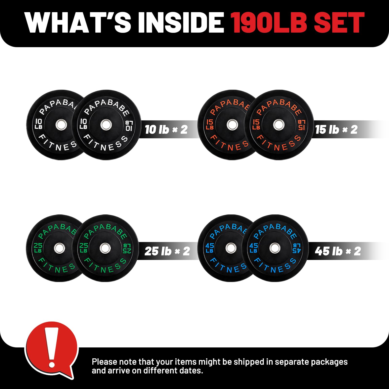 Papababe Olympic Bumper Plates 10-410lb Set - 2 Inch Steel Hub Rubber Weight Plates for CrossFit, Powerlifting & Strength Training (IWF Standard, Single/Pair/Sets) - Perfect for Home Gym, Commercial Gym & Weightlifting Competitions