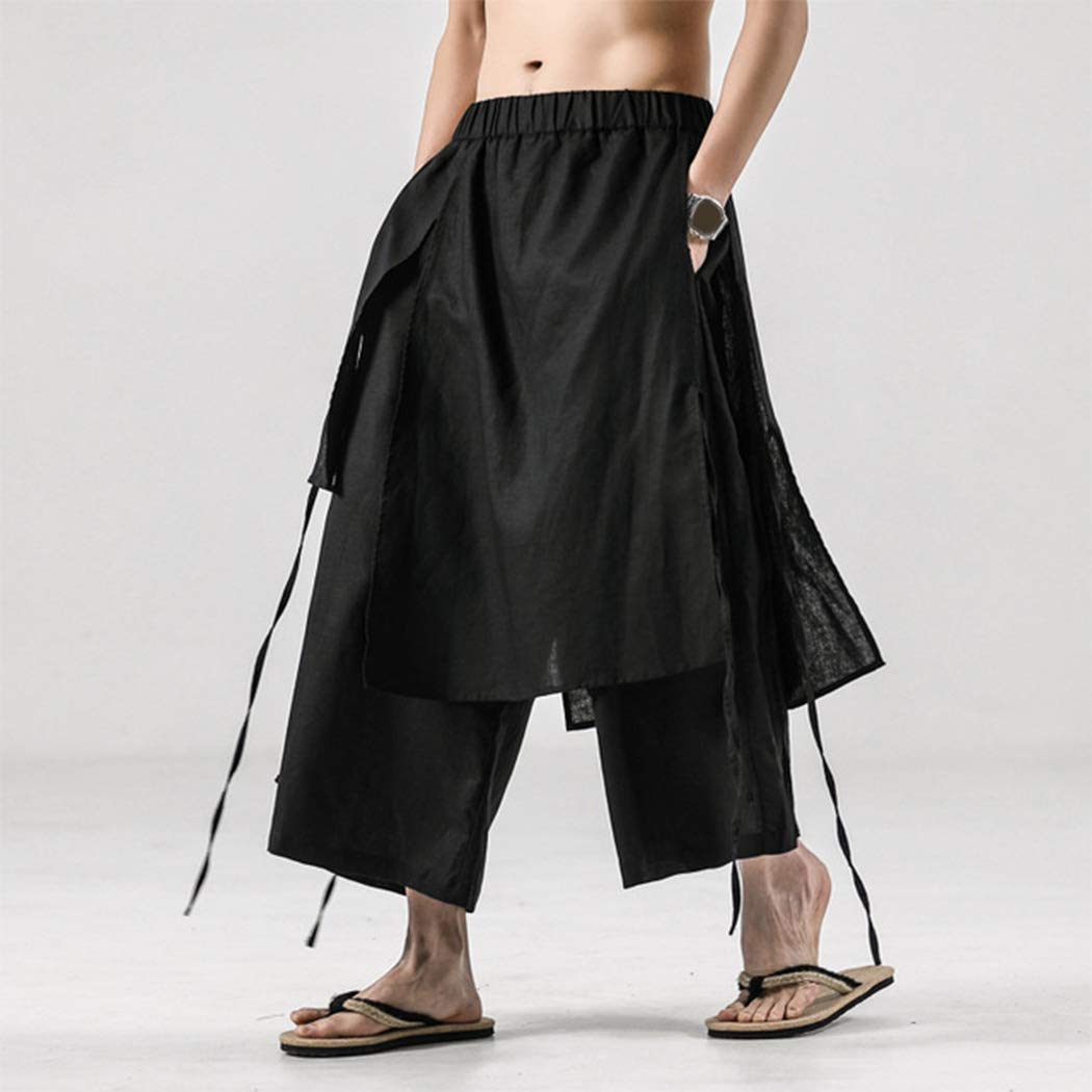 Men's Linen Pants - Breathable Elastic Waist Drawstring Yoga Trousers | Japanese Style Casual Pants for Summer | Perfect for Yoga, Travel & Lounge Wear