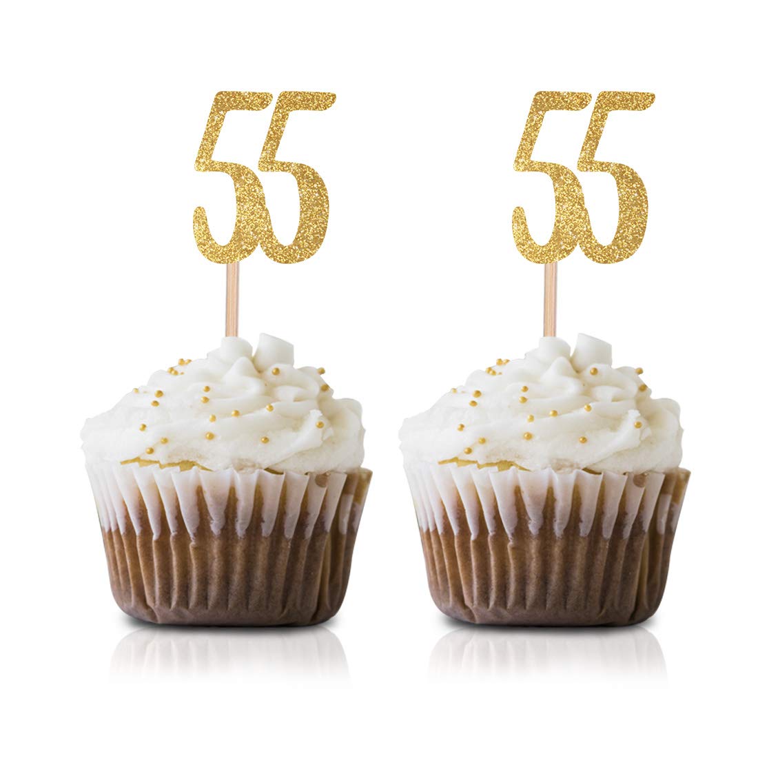 55th Birthday Cupcake Toppers - 24 Pack Gold Glitter Number 55 Cake Toppers for Anniversary, Retirement Party Decorations - Perfect for Milestone Celebrations and Festive Dessert Displays