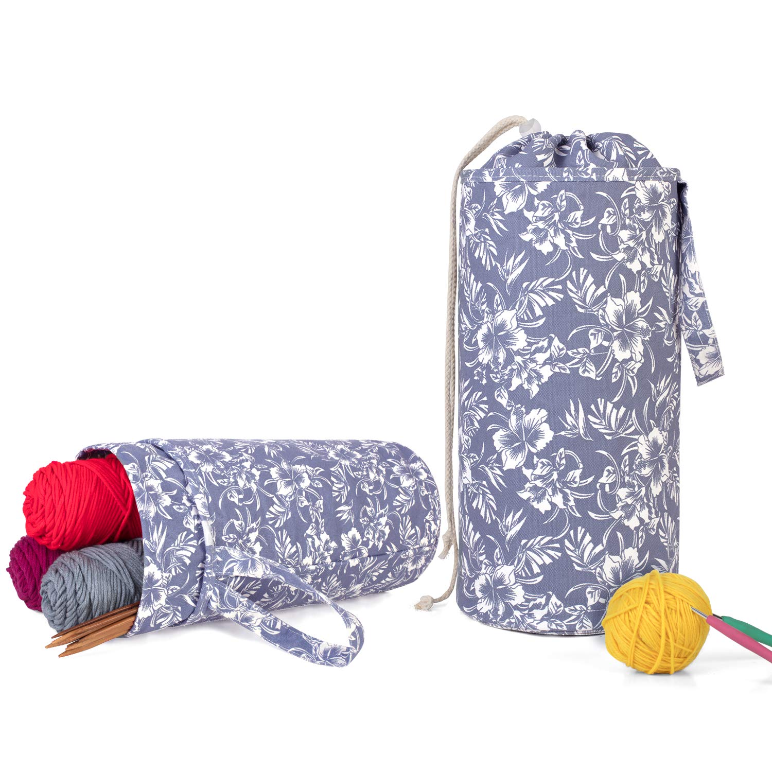 Luxja Large Knitting Yarn Storage Bag with Floral Design - Portable Organizer for Yarn Skeins, Crochet Hooks & 14-Inch Needles - Perfect for Knitting Projects, Craft Storage & Travel Accessories