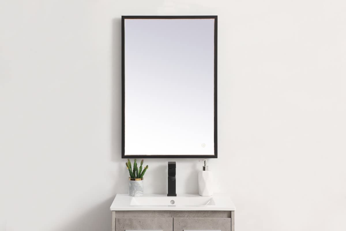 Elegant Black LED Mirror 18X30 - Adjustable Color Temperature for Bathroom & Vanity