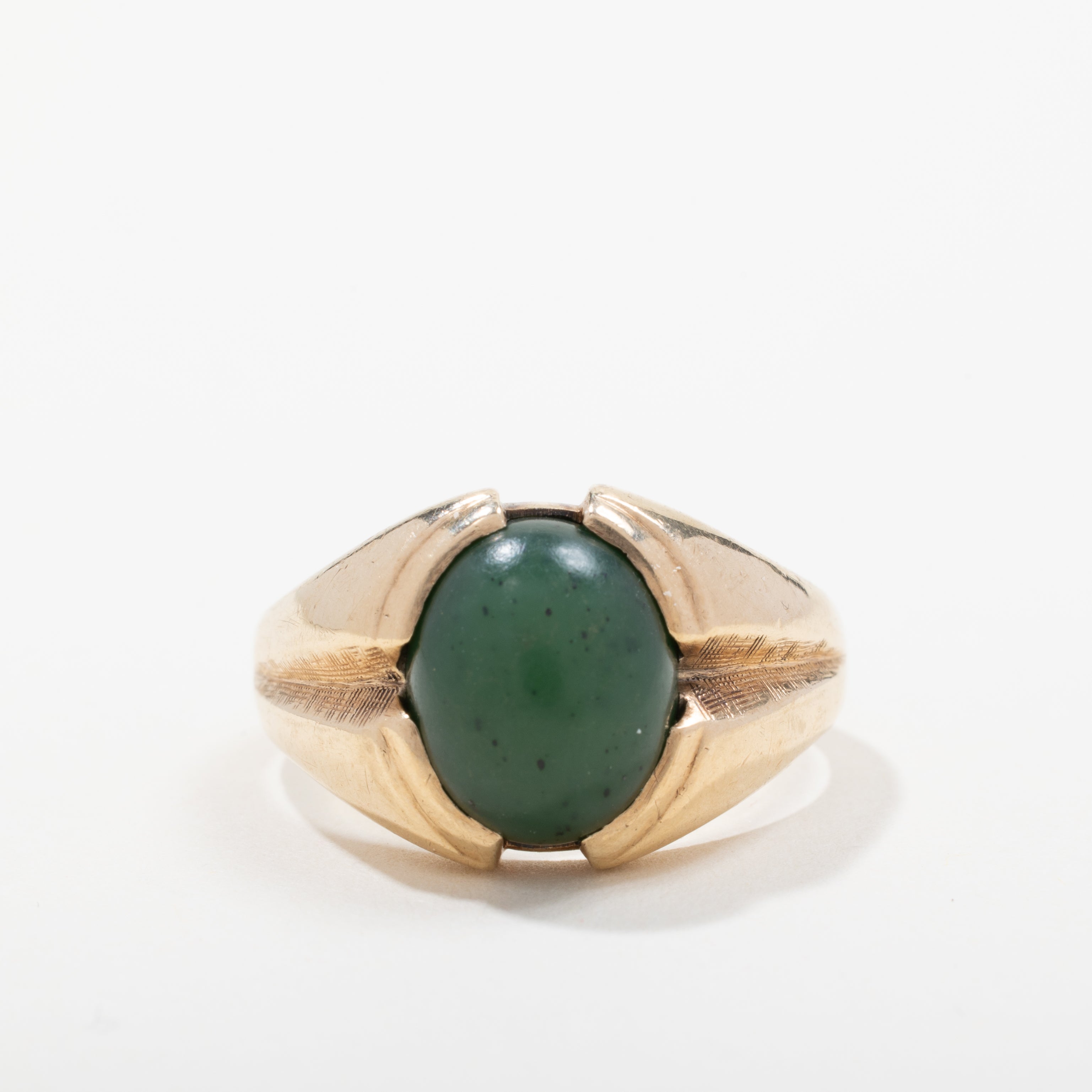 10K Yellow Gold Nephrite Jade Solitaire Ring - Size 10 | Elegant Handmade Jewelry for Women, Perfect for Weddings, Anniversaries & Special Occasions