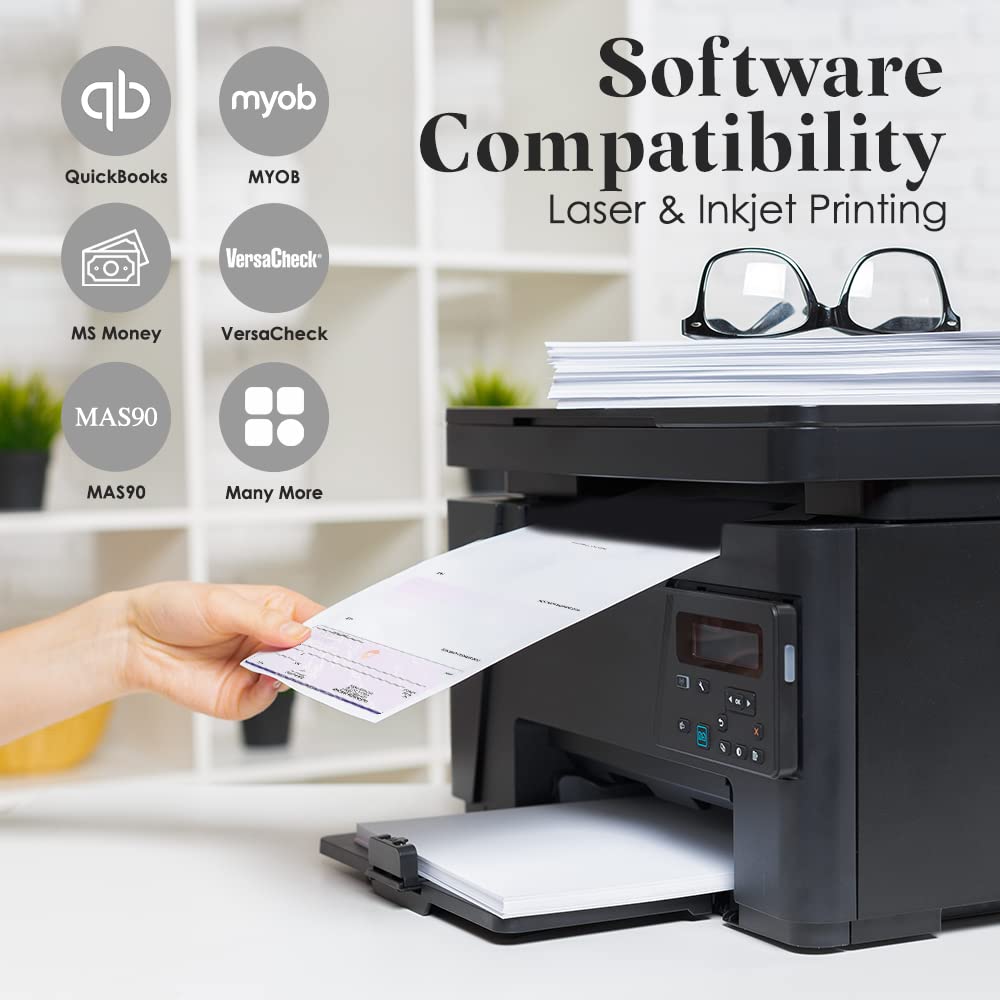 ABC Computer Checks Compatible with QuickBooks – 500 Linen Blue Sheets for Checks on Top | Perfect for Small Business Accounting & Office Use