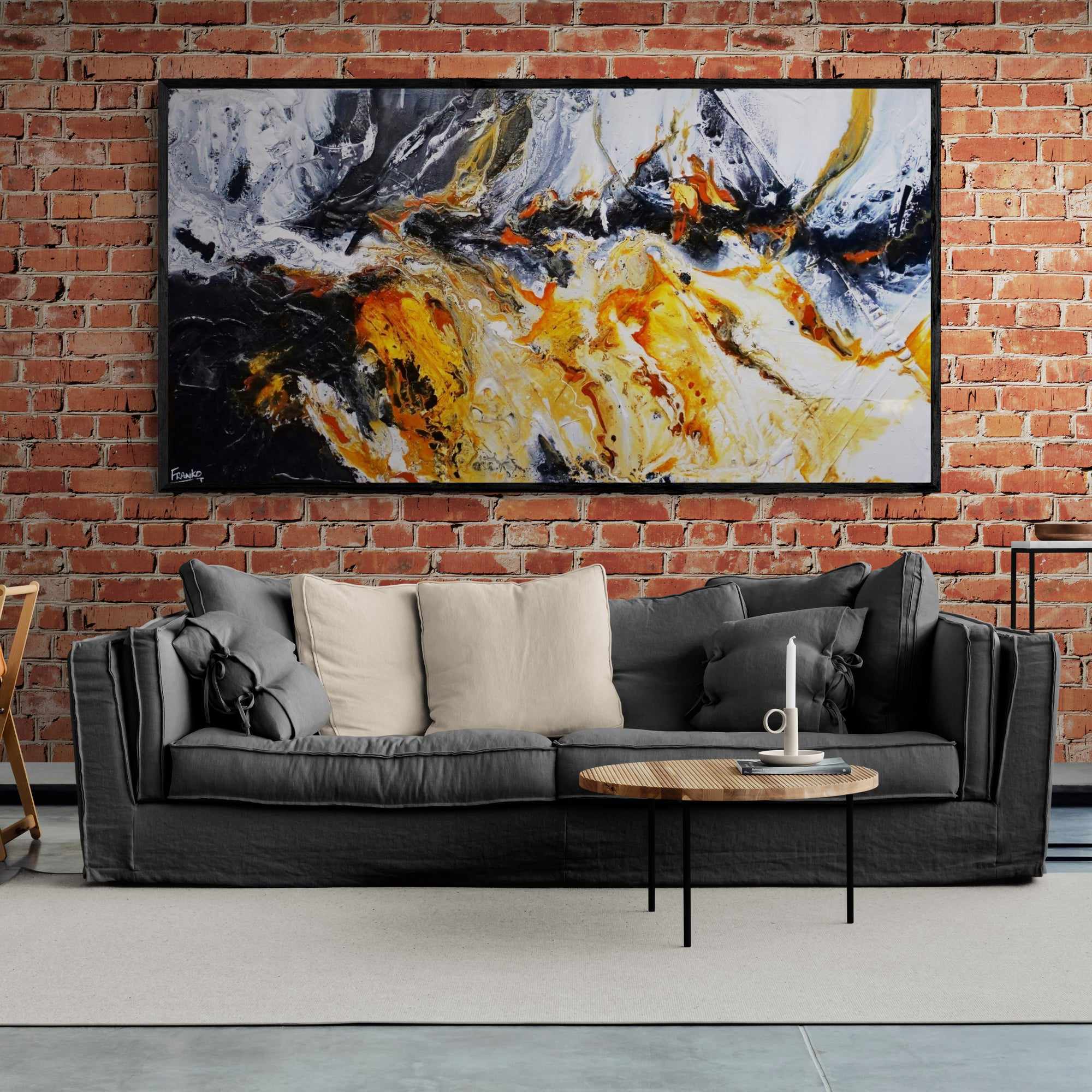 Granite Sienna 190x100cm Black Textured Abstract Canvas Painting - Modern Wall Art for Living Room, Bedroom & Office Decor