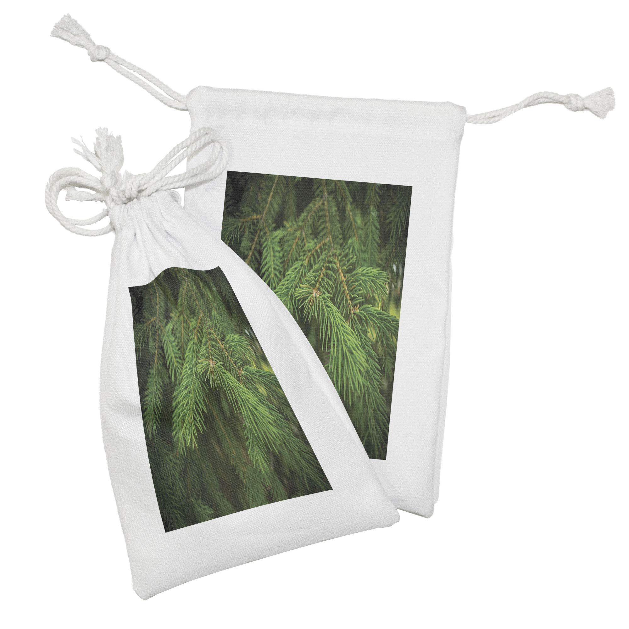 Ambesonne Evergreen Fabric Pouch Set of 2 - Fir Branch Pattern Drawstring Bags for Toiletries, Travel Essentials & Party Favors (9