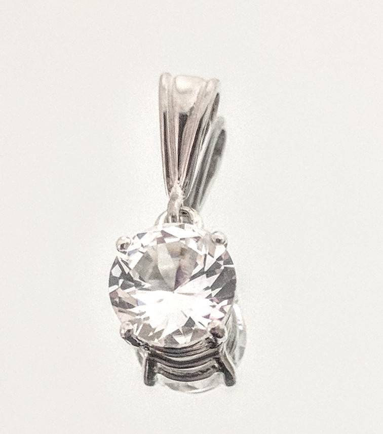 Solid Sterling Silver or 14K White/Yellow/Gold Natural White Sapphire 5-8mm Round Dangle Pendant Solitaire VVS - Perfect for Everyday Wear, Gift Giving & Special Occasions