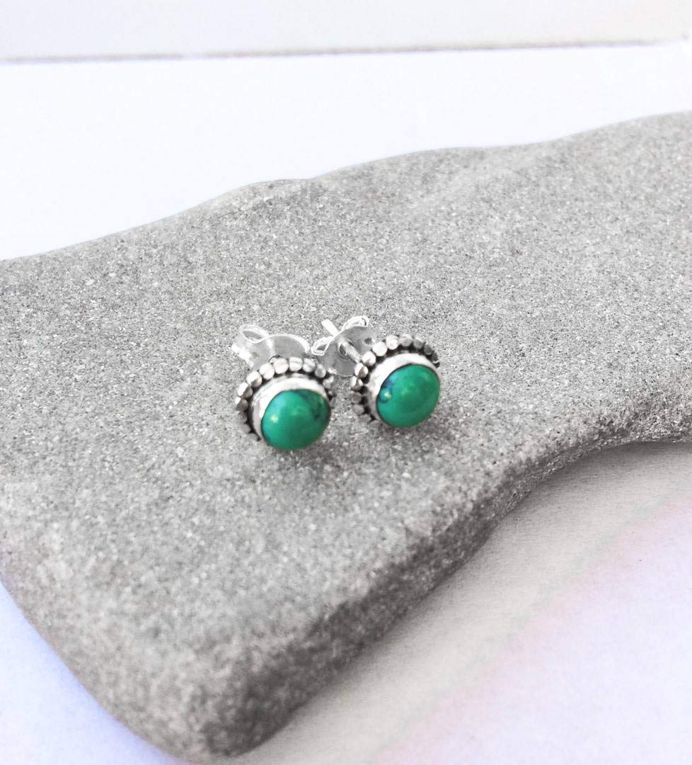 Turquoise Stud Earrings for Women - Round Genuine Stone Jewelry Set, Perfect Mother's Day Gift for Her | Elegant Everyday Wear & Special Occasion Accessories