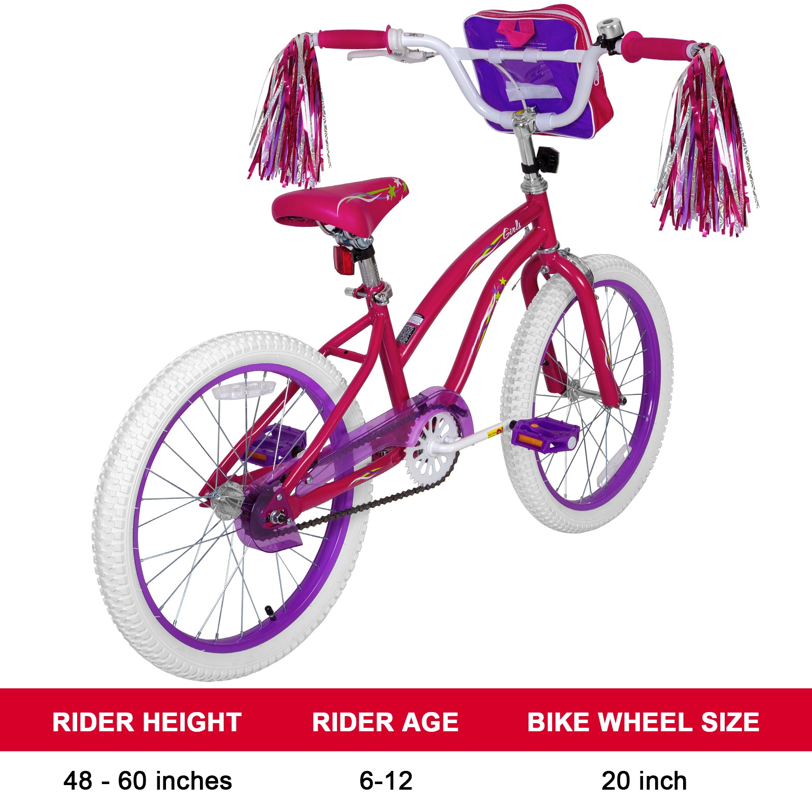 WEIZE 20 Inch Girls Bike for Kids 6-12 Years Old - Training Wheels, Streamers, Basket & Doll Seat - Coaster Brake - Multiple Colors - Perfect for Neighborhood Rides, Park Adventures & Birthday Gifts