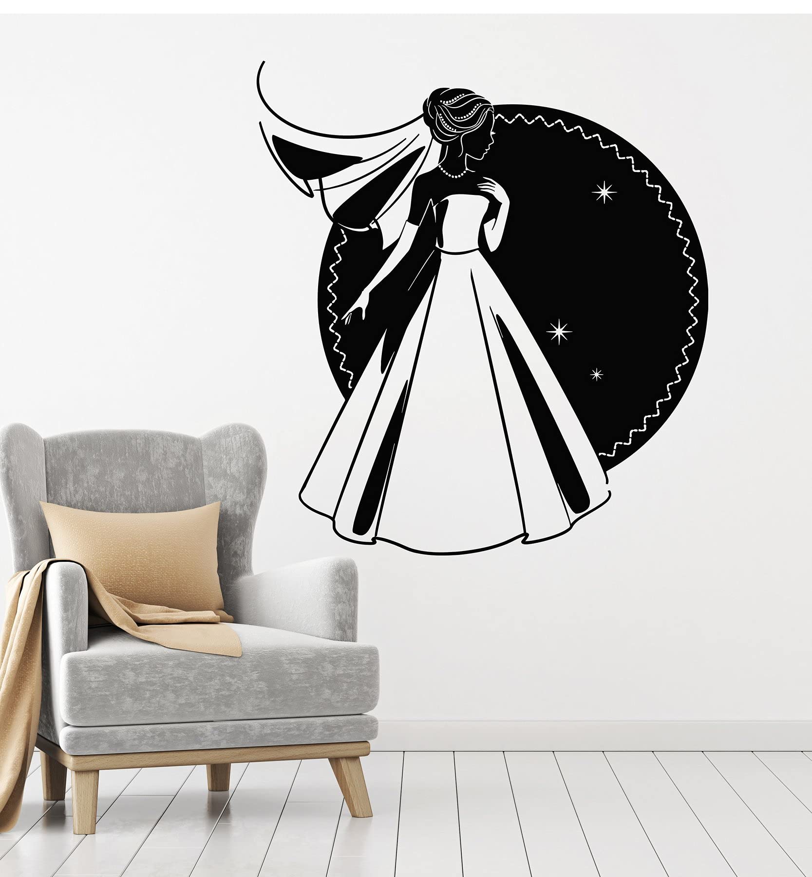 VVWV Elegant Wedding Girl Wall Decal Sticker - 50x50cm Self-Adhesive Vinyl Art for Hair Salon, Beauty Parlor, Barbershop, Spa & Nail Studio Decor - Perfect for Makeup Room, Massage Parlor & Bridal Shower Decorations