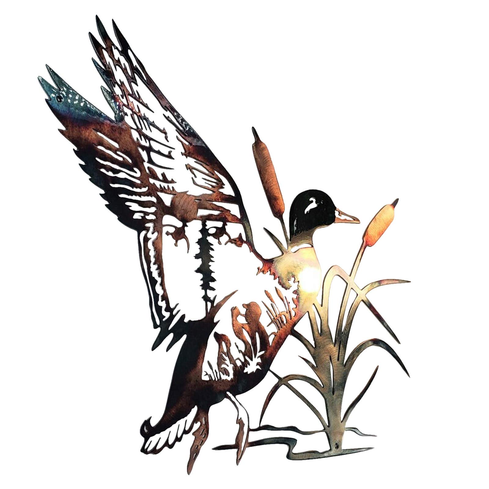 Hand-Painted Mallard Duck Hunting & Trout Fishing Metal Wall Art - Wildlife Nature Scene Home Decor for Living Room, Office & Cabin