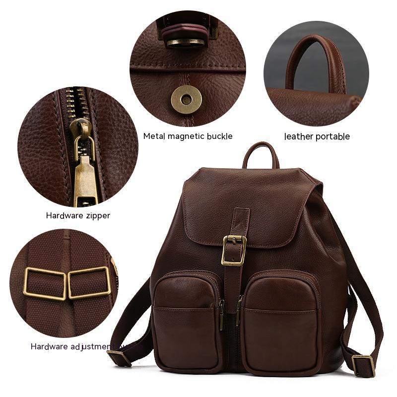 Genuine Leather Large Capacity Women's Backpack - Stylish & Durable Travel Bag for Work, College & Everyday Use