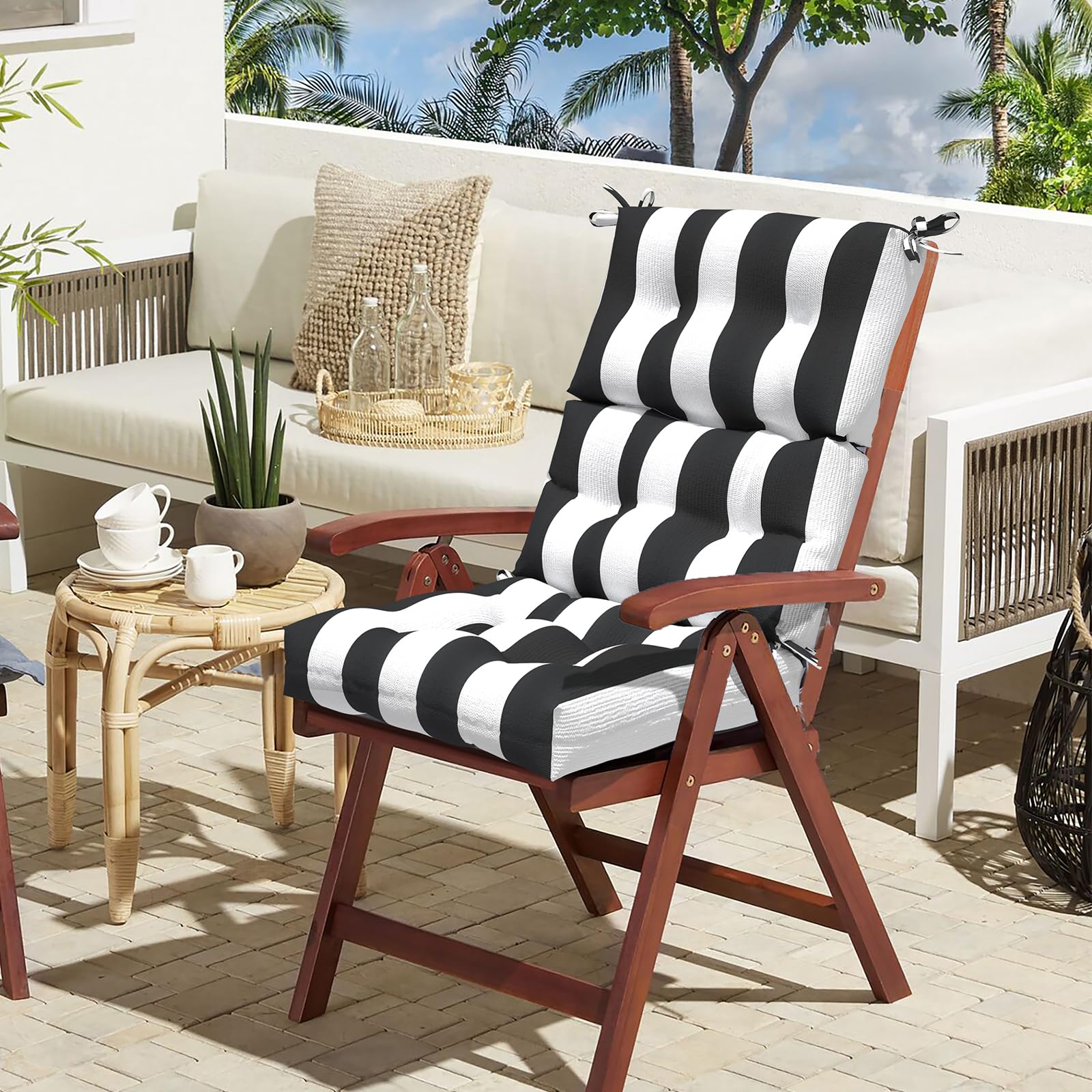 **LVTXIII 2-Pack Outdoor High Back Cushions – Tufted Patio Seat & Back Chair Cushions with Ties, Water-Resistant Replacement Pads for Outdoor Furniture (44”L x 22”W, Set of 2, Cabana Navy) – Perfect for Poolside Lounging, Garden Chairs & Patio Decor**