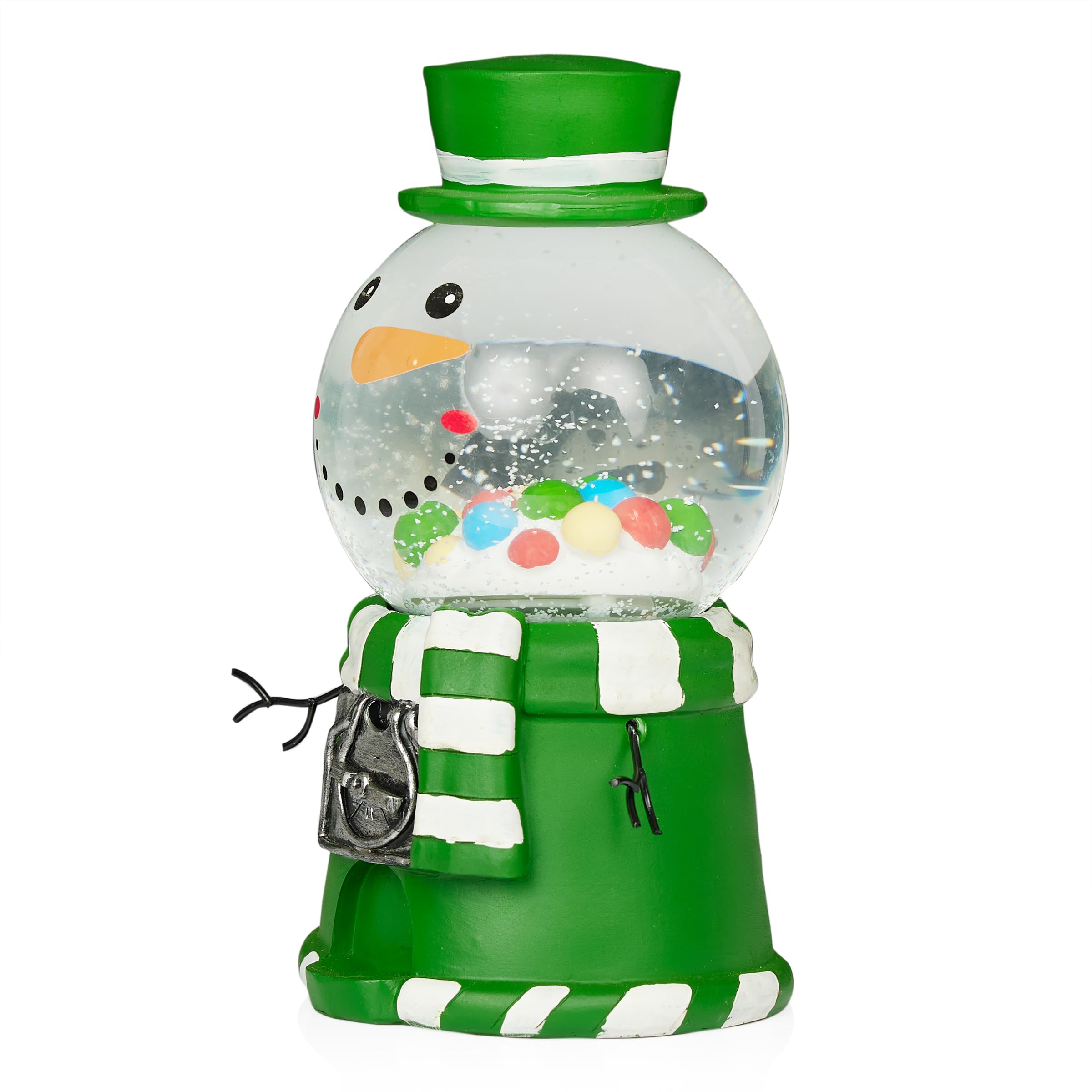 LED Snowman Green Gumball Machine Snow Globe - Christmas Decor, Gift Idea for Kids & Collectors | Perfect for Holiday Home Decor, Office Desk Display & Winter Wonderland Theme Party