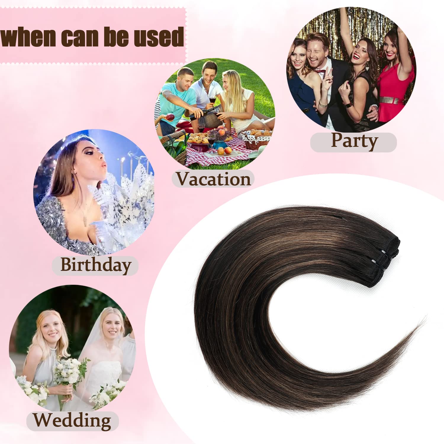Natural Black to Chestnut Brown Balayage Ombre Clip-In Human Hair Extensions - 8pcs 120g Straight Invisible Clip-On (22 inch, #1B/6/1B) for Volume & Length - Perfect for Parties, Weddings & Daily Styling
