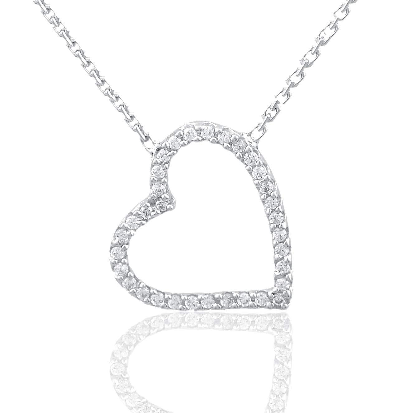 1/10 Carat Natural Round Diamond Open Heart Pendant Necklace for Women - 10K White & Yellow Gold (H-I Color, I2-I3 Clarity) - Elegant Jewelry Gift for Valentine's Day, Mother's Day, Christmas - Perfect for Anniversary, Birthday & Romantic Occasions