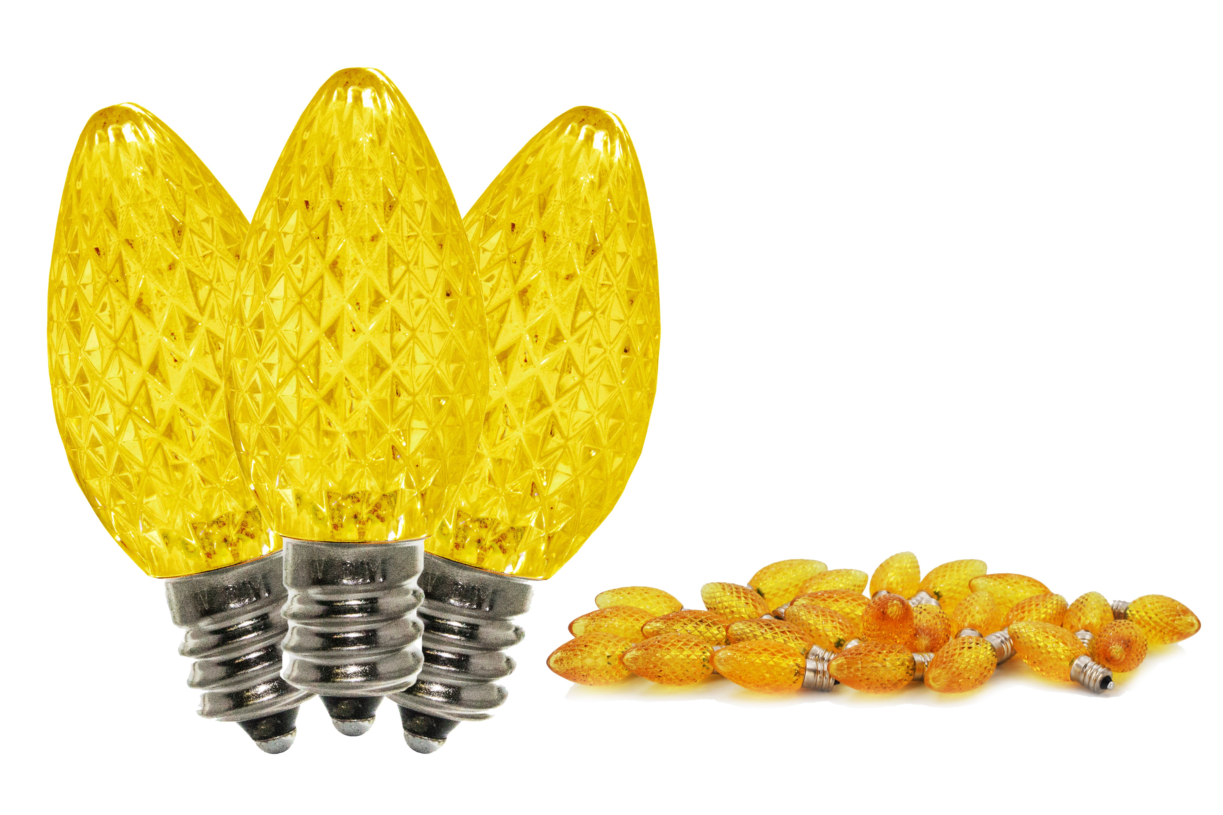 25 Pack C7 SMD True Yellow LED Bulbs - Energy Efficient Retrofit Light Bulbs for Christmas Decorations, Holiday Lighting, and Indoor/Outdoor Use