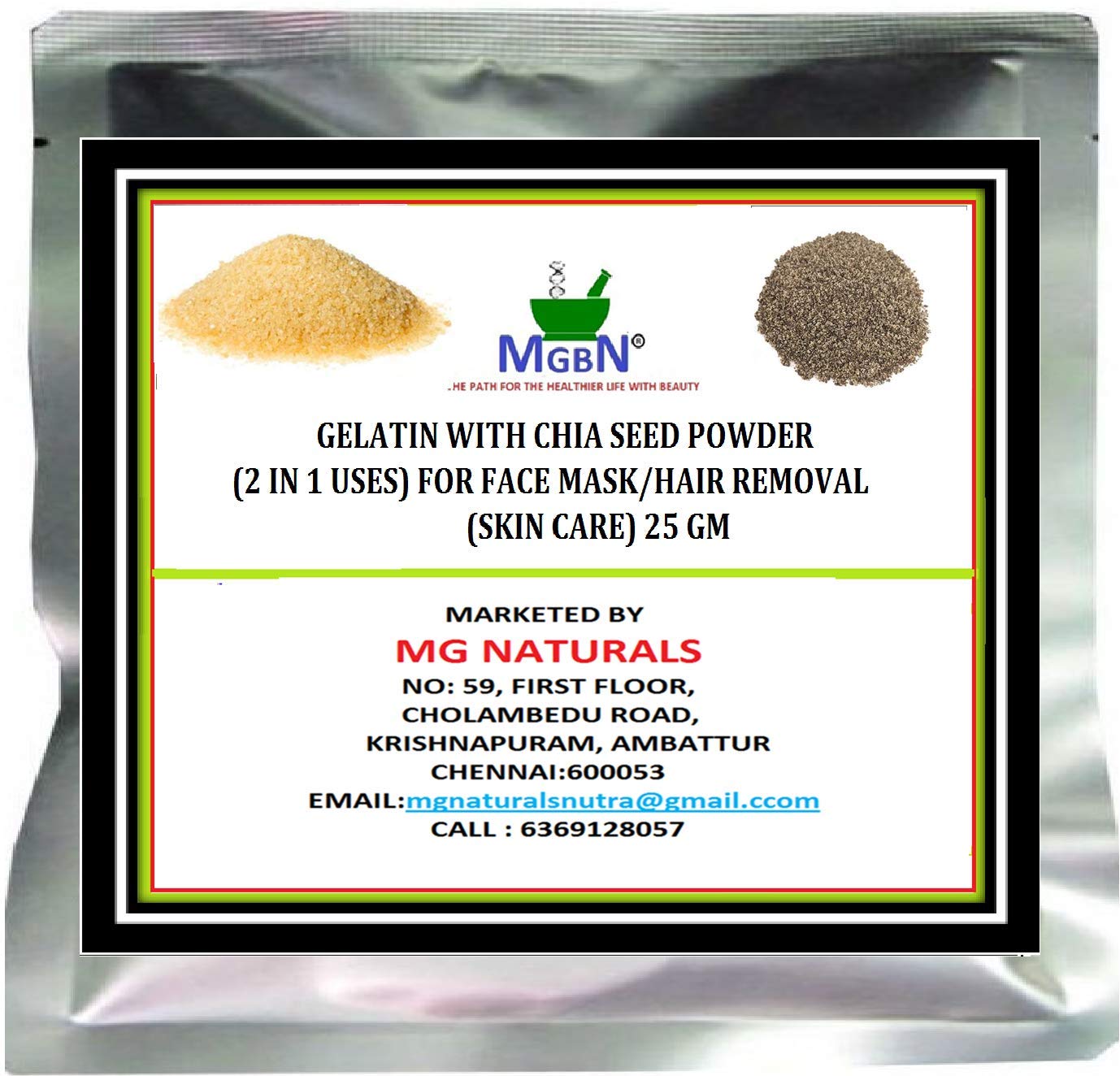 MGBN Beauty Gelatin with Chia Seed Powder - 2-in-1 Face Mask & Hair Removal Treatment for Healthier Skin (25g) | DIY Skincare & Spa Day Essential