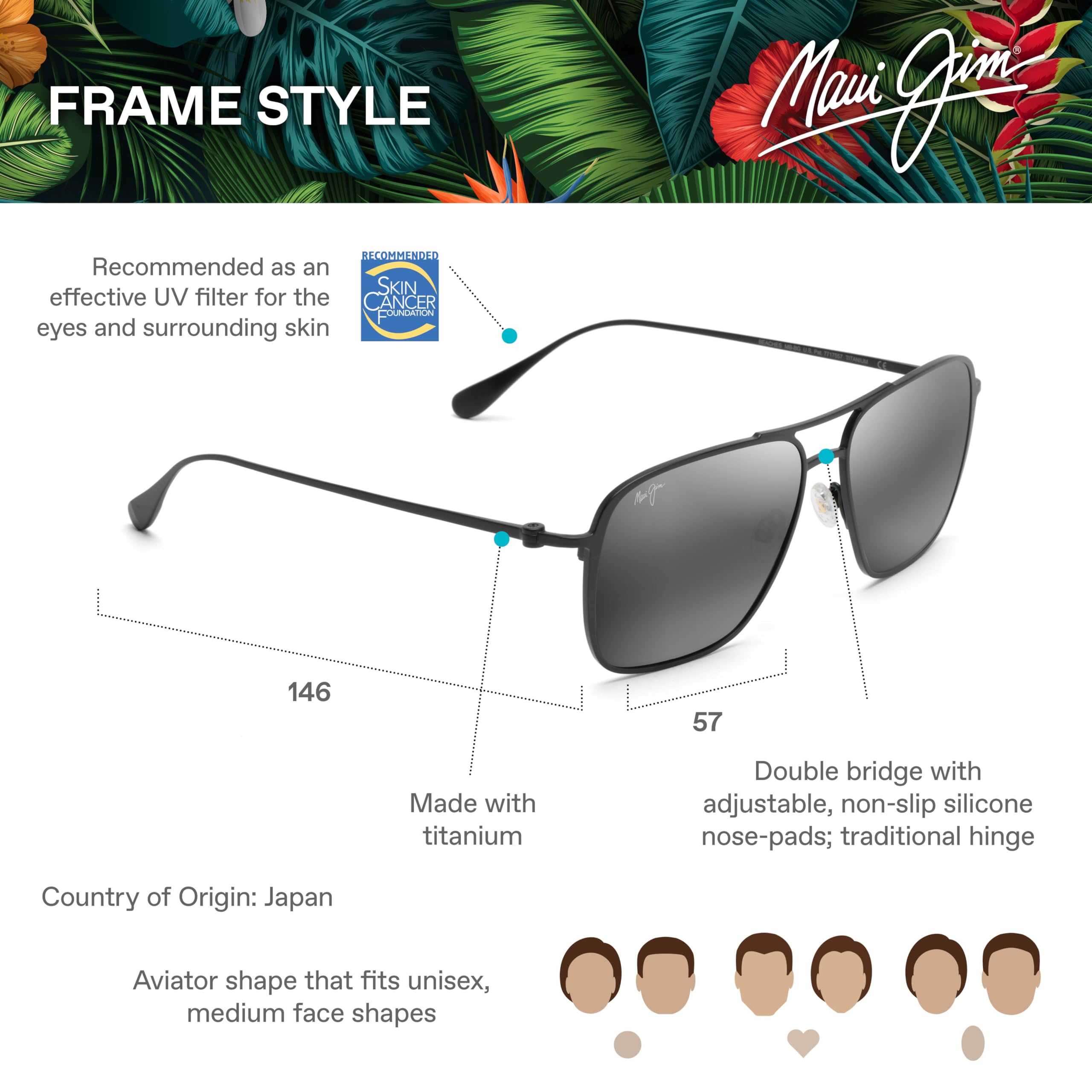Maui Jim Polarized Aviator Sunglasses for Men & Women - UV Protection, Anti-Glare Beach & Outdoor Activities - Perfect for Driving, Fishing, and Vacation