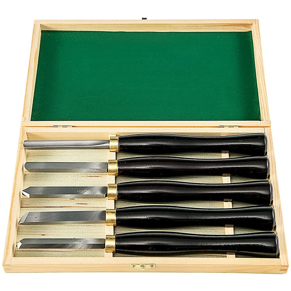 5-Piece Professional Wood Chisel Set - Lathe Chisels Kit with Rougher, Finisher & Detailer Tools for Wood Carving & Turning - Perfect for Beginners, Hobbyists & Professionals - Great for DIY Projects, Furniture Making & Woodworking Crafts