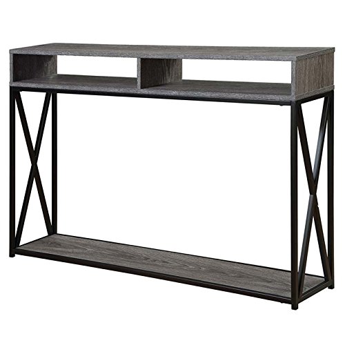 Pemberly Row Transitional Deluxe Two-Tier Console Table - Gray Wood Finish Entryway Table for Hallway, Living Room & Home Decor