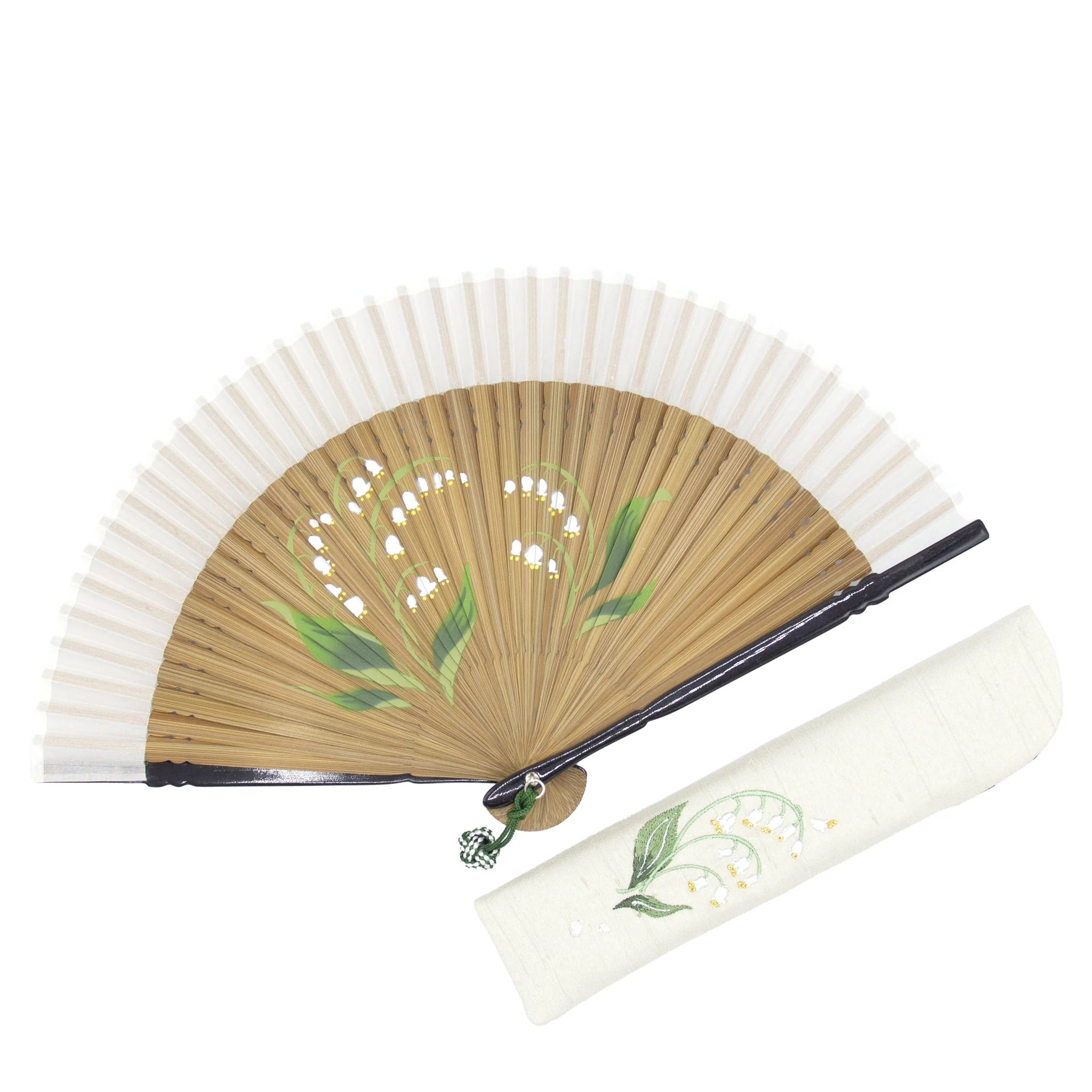 Japanese Folding Fan for Women - Elegant Small Sensu with Lily of the Valley Design - Perfect for Summer, Cosplay, Tea Ceremony & Traditional Events