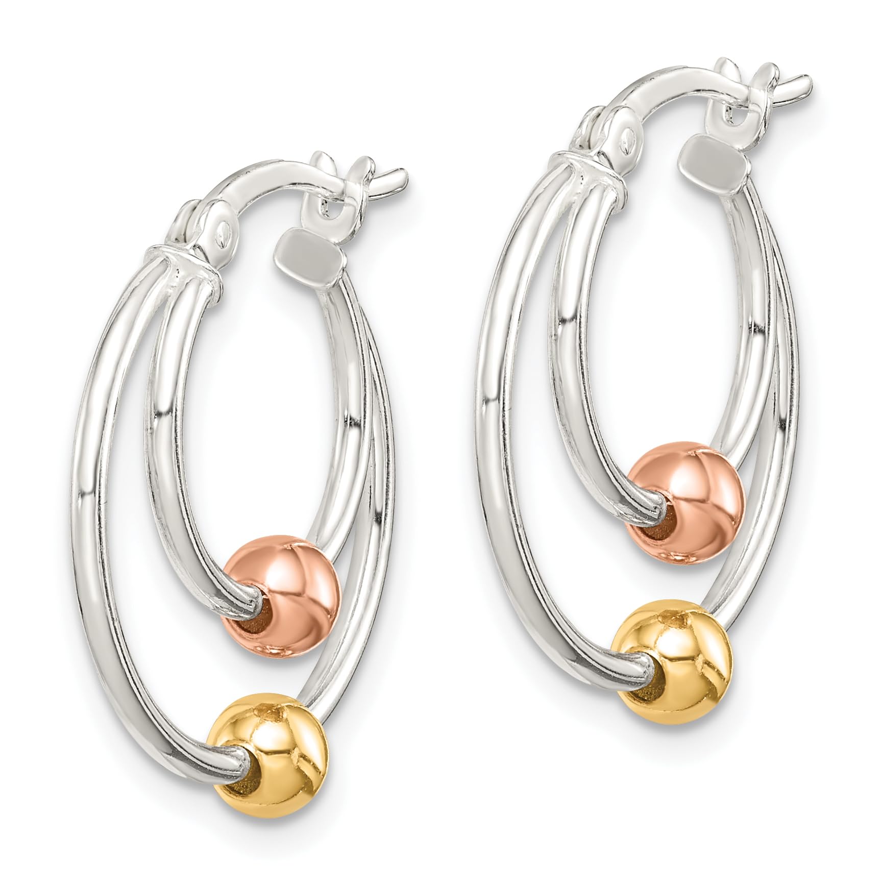 Sterling Silver Rose Gold Hoop Earrings for Women - Elegant Beaded Dangle Earrings for Party, Wedding & Everyday Wear
