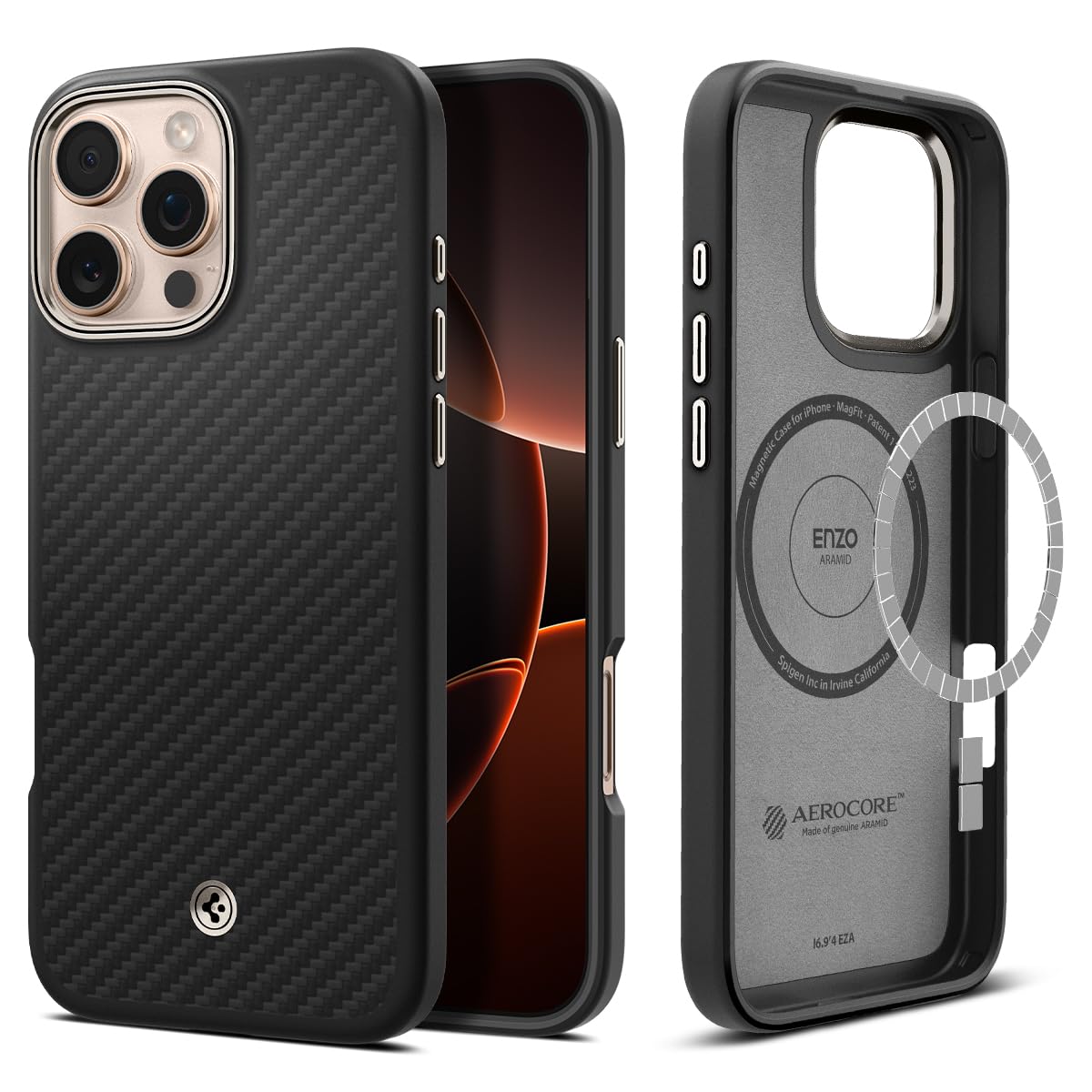 Spigen Enzo Aramid Case for iPhone 16 Pro - Slim Protective Cover with Premium Design | Perfect for Everyday Use, Travel & Business (Black/Natural)