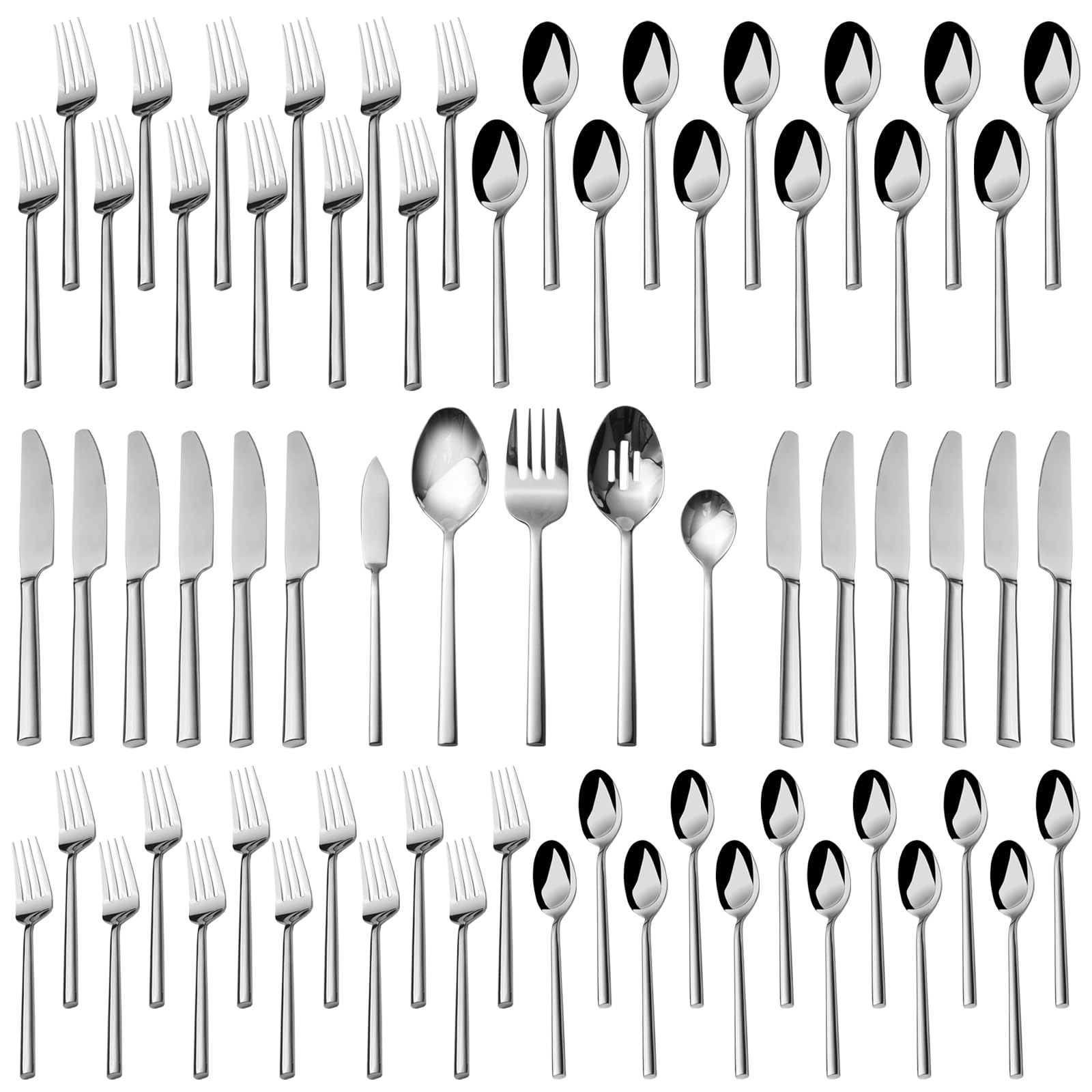 Premium 65-Piece Alata Potter Forged Silverware Set - Service for 12 - Stainless Steel Flatware Set with Modern Satin Finish - Perfect for Home Dining, Kitchen Essentials, Dinner Parties & Outdoor Camping