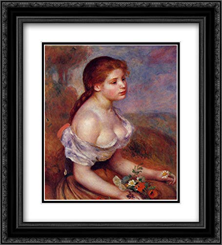 Pierre Auguste Renoir Young Girl With Daisies 20x22 Inch Black Ornate Framed Art Print - Double Matted Museum Quality Wall Decor for Living Room, Bedroom & Office