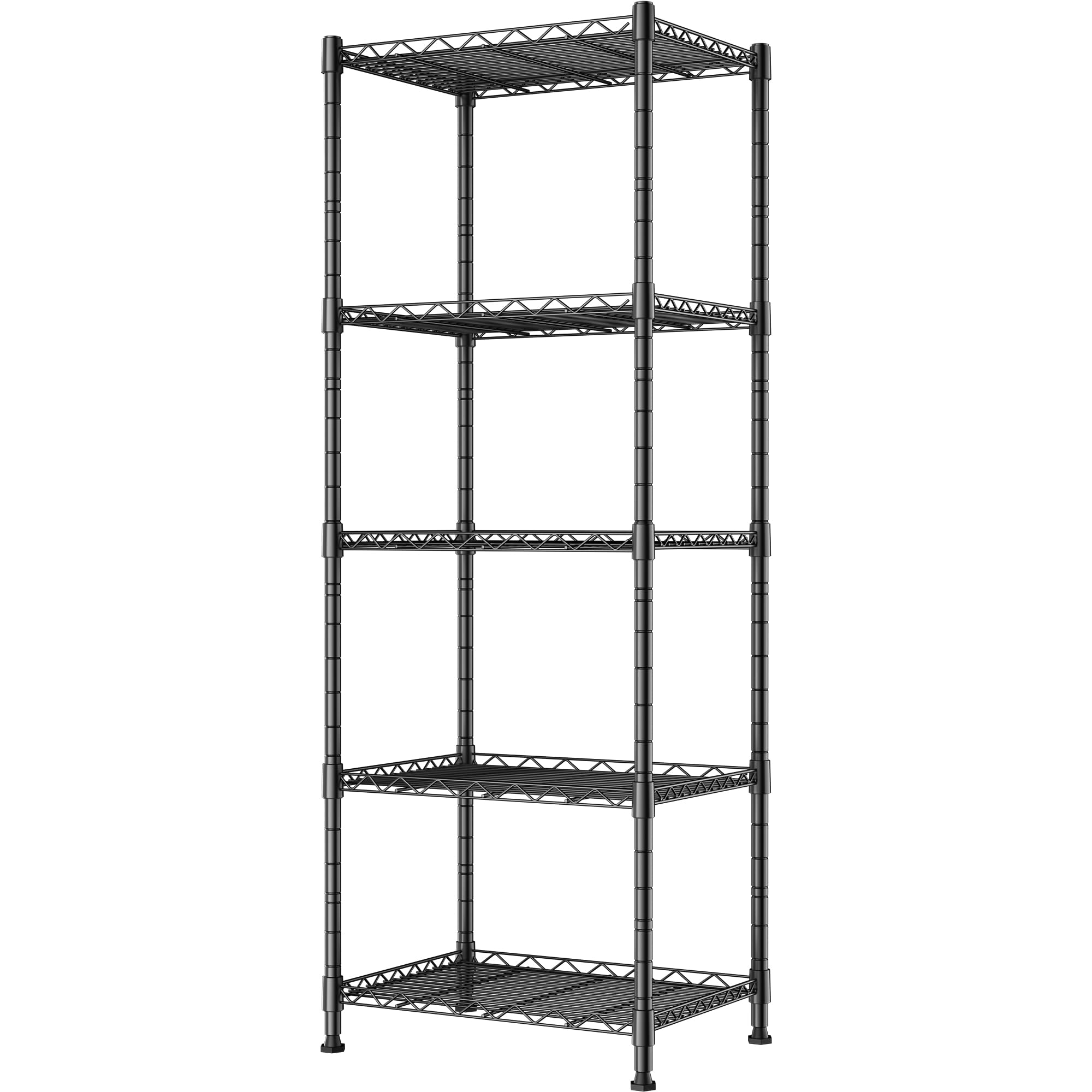REGILLER 5-Tier Metal Wire Shelving Unit - Adjustable Storage Rack for Laundry, Bathroom, Kitchen, Pantry & Closet Organization (Black, 11.8