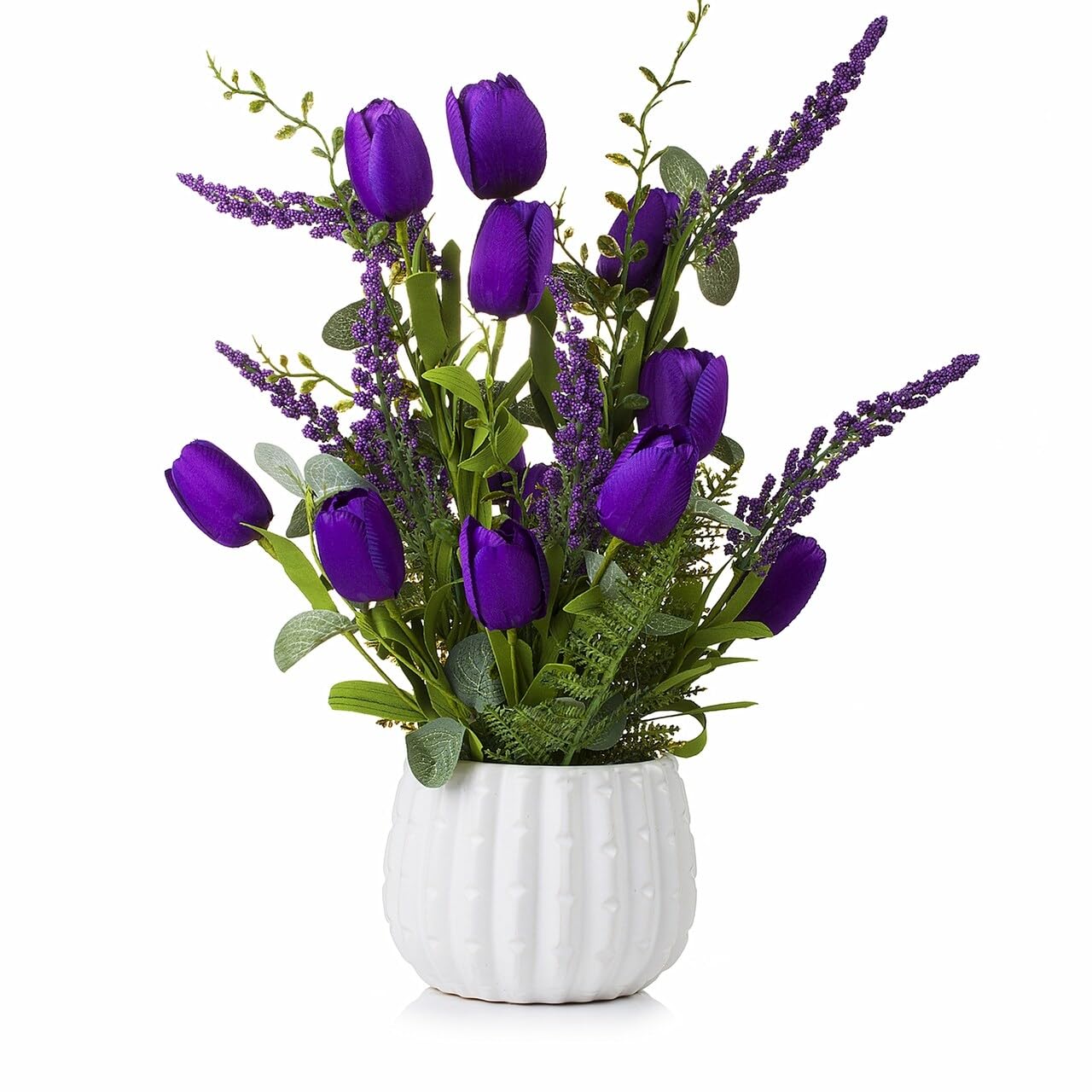 ENOVA HOME Artificial Mixed Tulips Flower Arrangement in White Ceramic Pot - Cream Silk Flowers for Home Decor, Wedding Centerpieces, Table Decorations & Office Desk Decor