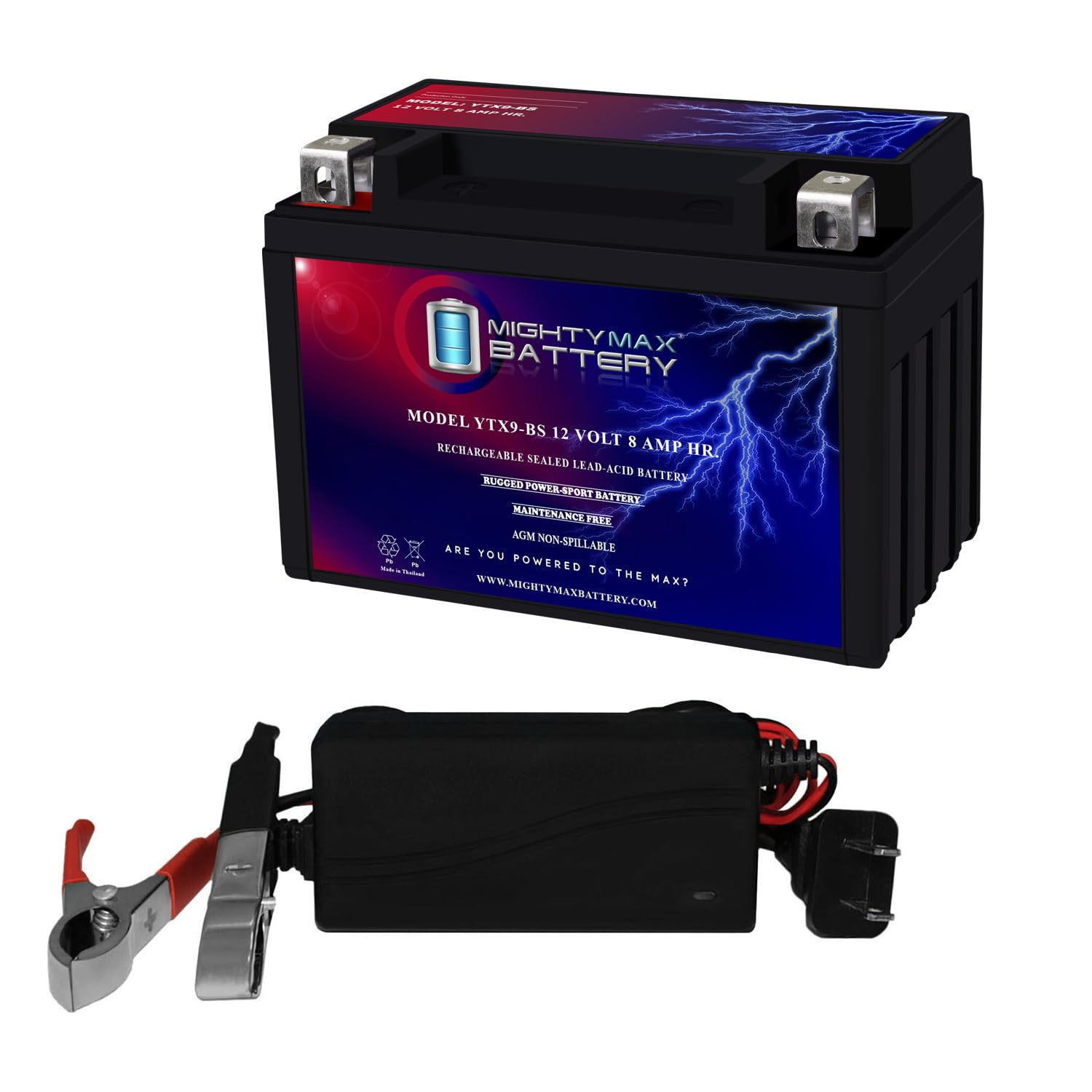 Mighty Max YTX9-BS 12V Motorcycle Battery for Daytona 600 with 1A Charger - High Performance Replacement Battery for Motorcycles, ATVs & Powersports Vehicles