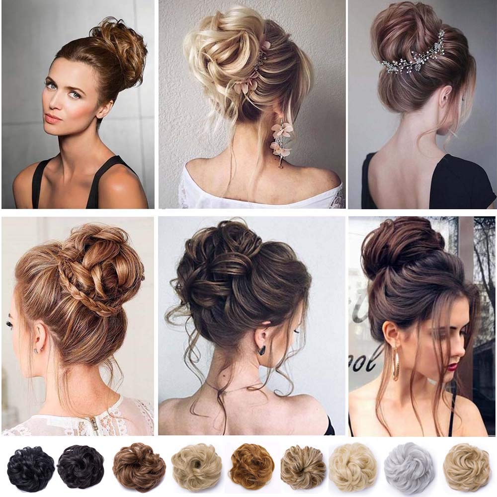 2 Pack Messy Updo Hairpiece Scrunchies - Ash Brown Curly Hair Bun Extensions & Ponytail Donut for Women | Perfect for Casual, Work & Party Hairstyles