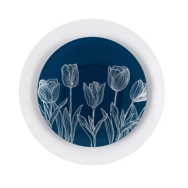 7.5 Inch Navy and White Round Tulip Plastic Plates - 10 Pack Organic Dinnerware Set for Parties, Picnics & Outdoor Dining - BPA-Free Disposable Plates for Birthday, Wedding & Holiday Celebrations