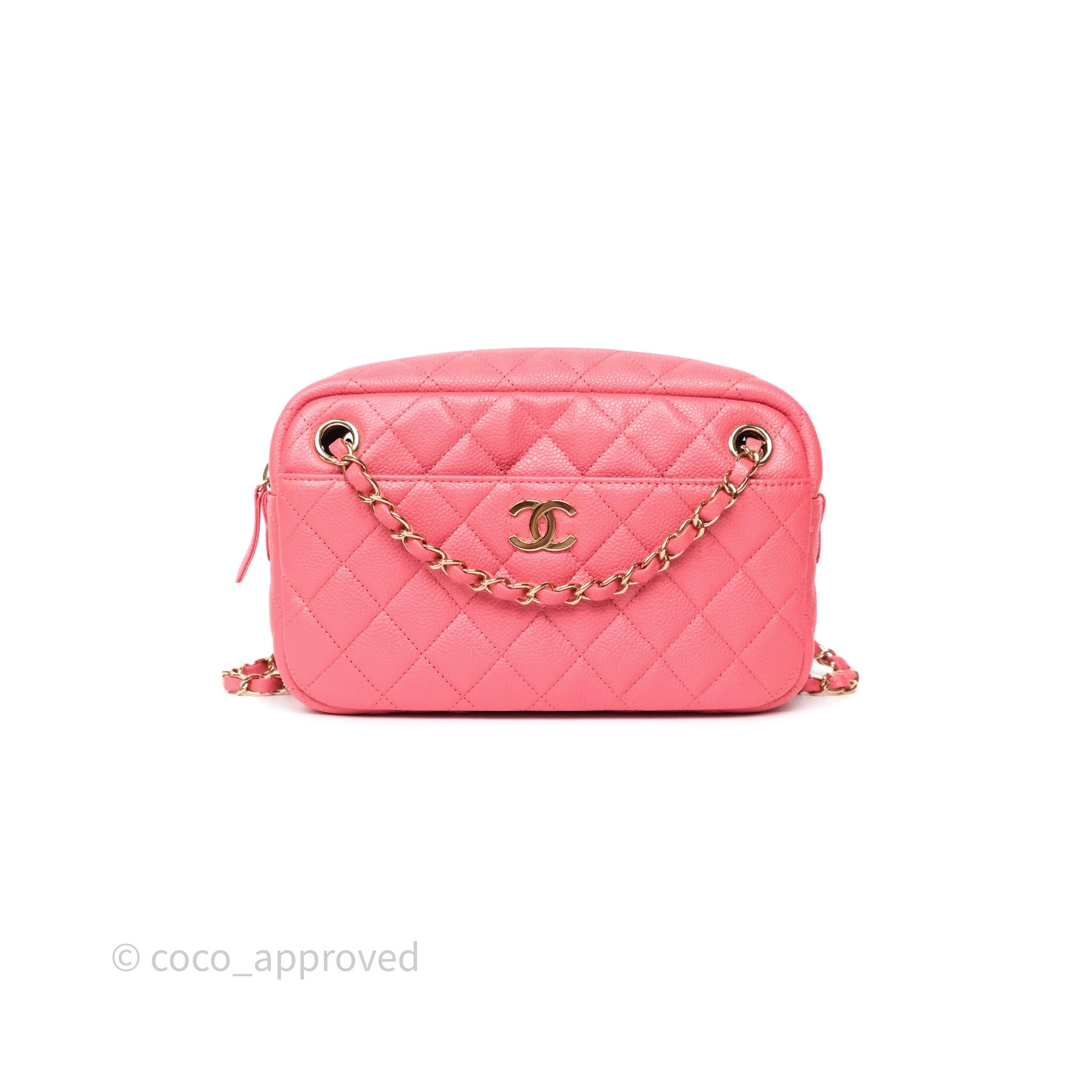 Chanel Quilted Pink Shiny Caviar Camera Bag with Gold Hardware - Luxury Crossbody Bag for Women, Perfect for Date Night & Special Occasions