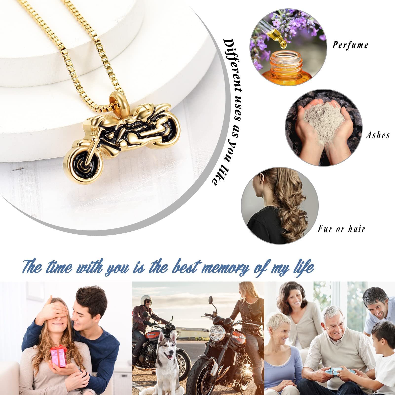 Motorcycle Urn Necklace for Ashes - Stainless Steel Cremation Jewelry Pendant for Men & Women - Memorial Keepsake for Bikers & Loved Ones - Perfect for Riders, Motorcycle Enthusiasts & Memorial Gifts