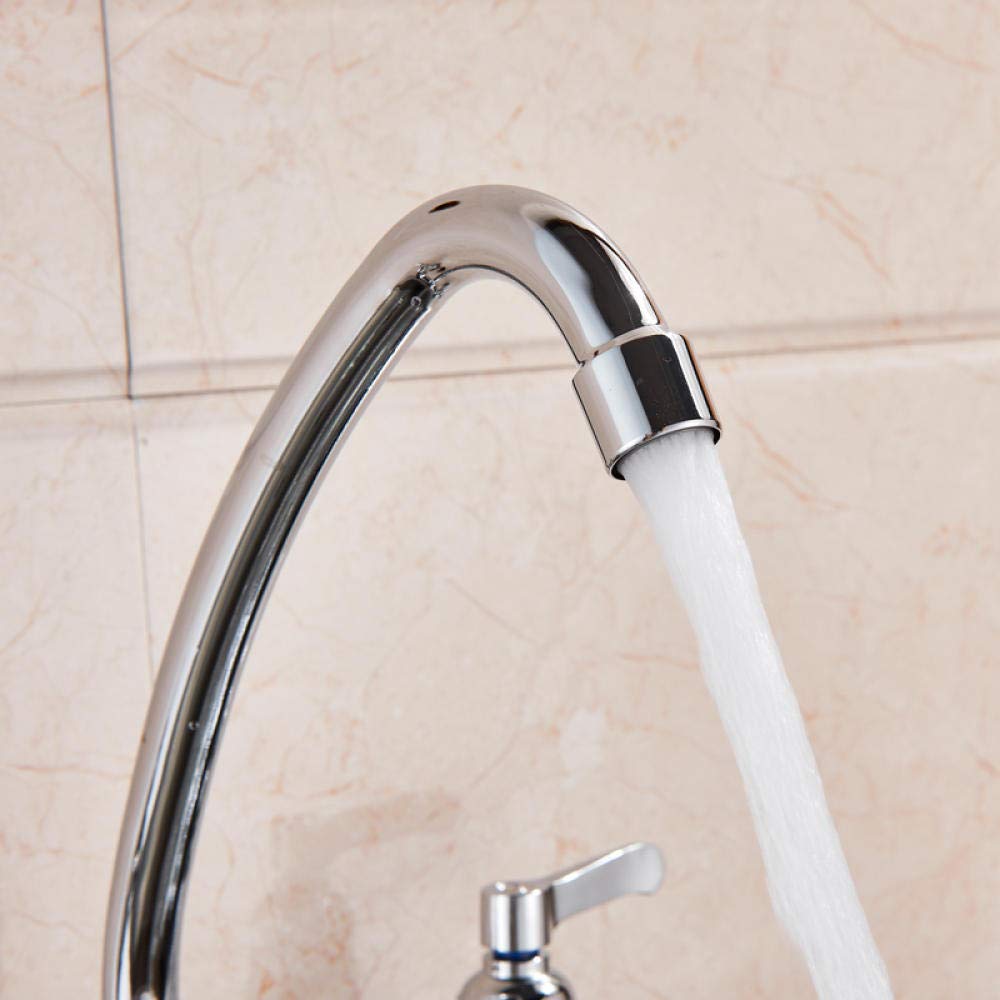 360° Swivel Chrome Wall Mounted Kitchen Faucet - Dual Handle Hot & Cold Water Mixer Tap with Goose Neck Spout for Modern Kitchen Sink